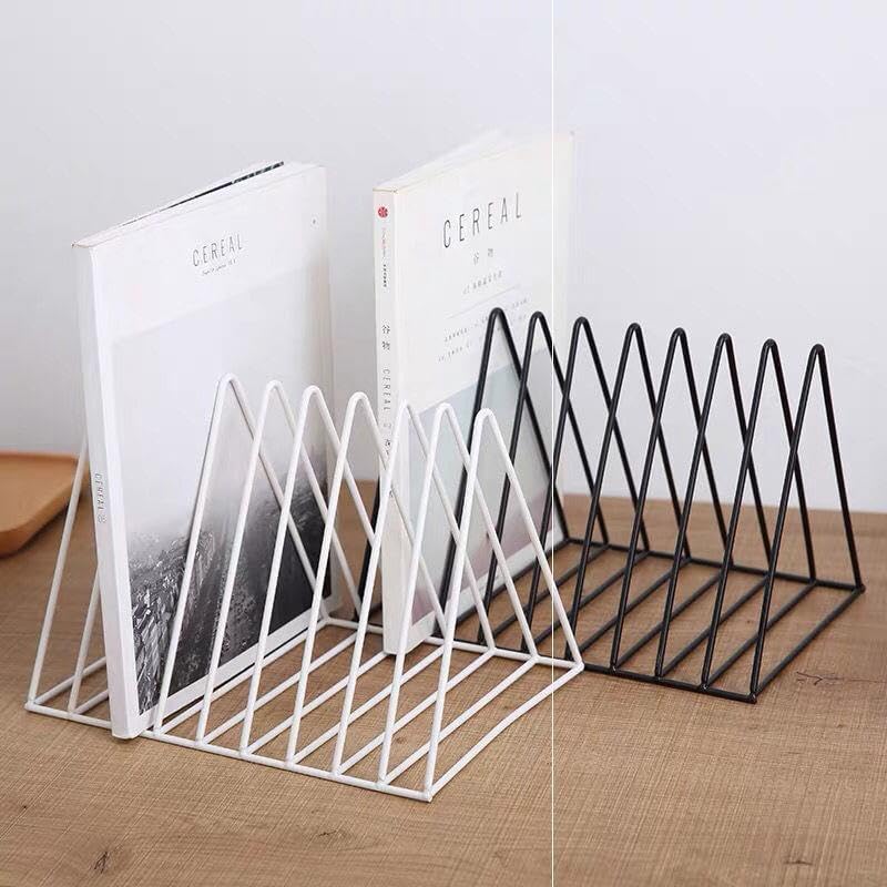 White Metal Vinyl Record Holder,Vertical Record Player Holder,File Organizer for Desk,Desktop File Sorters,Paper Organizer and Record Holder Stand,Triangle Upright 9 Lattice Vinyl Rack Stand,1Pack