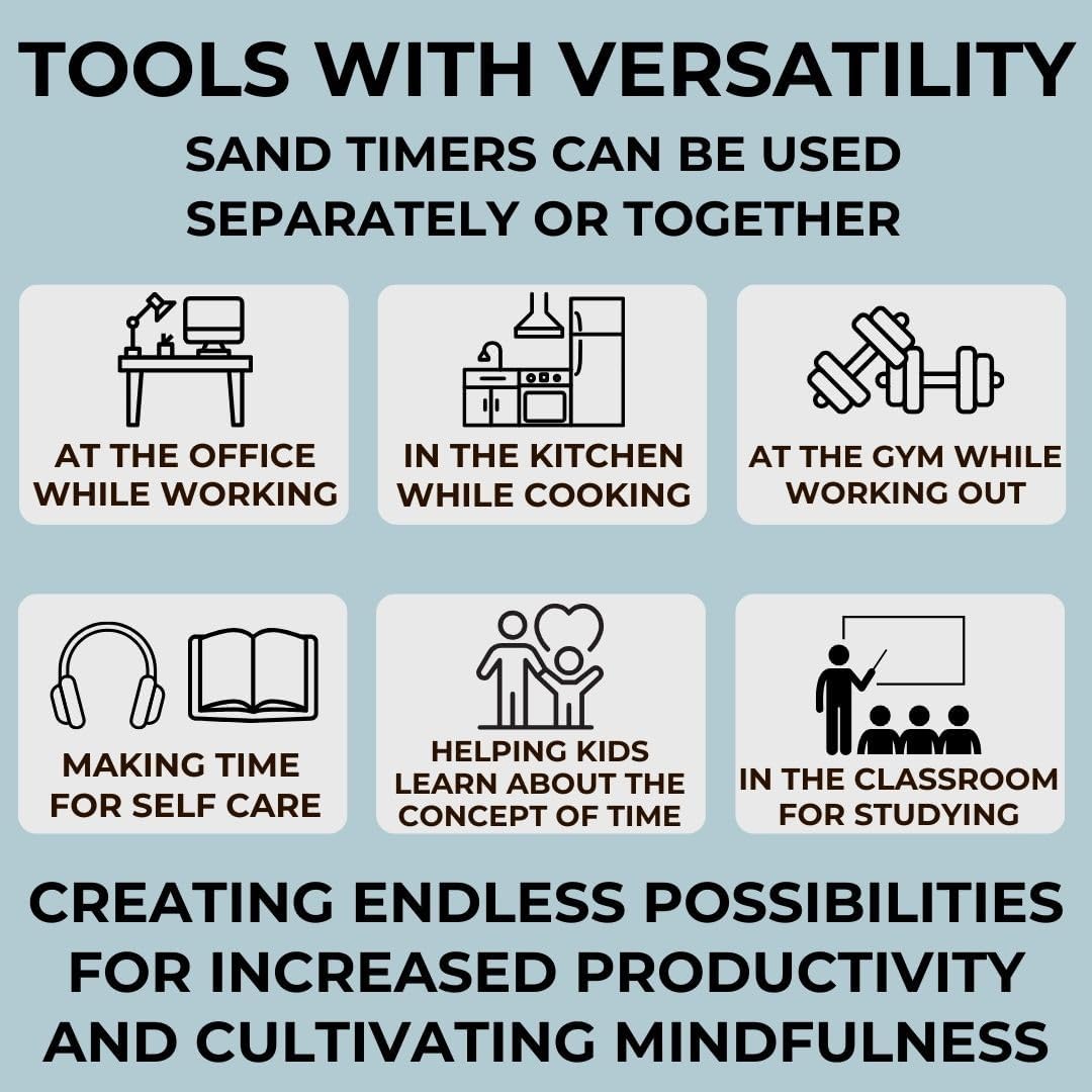 Decorative Hourglass Sand Timer Set - Includes 25 and 5 Minute Sandglass Pomodoro Timers with Wooden Bases - Time Management Productivity Tool - Gift for Home Office Desk