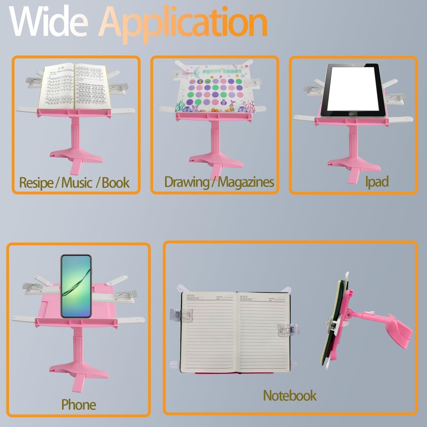 Book Stand for Desk, Kids Book Stand Adjustable Thick Base Foldable Riser Holder, Portable Desktop Book, Ipads,Computers,Notebooks,Music Score,Recipe Compatible,Gift for Children (Pink)