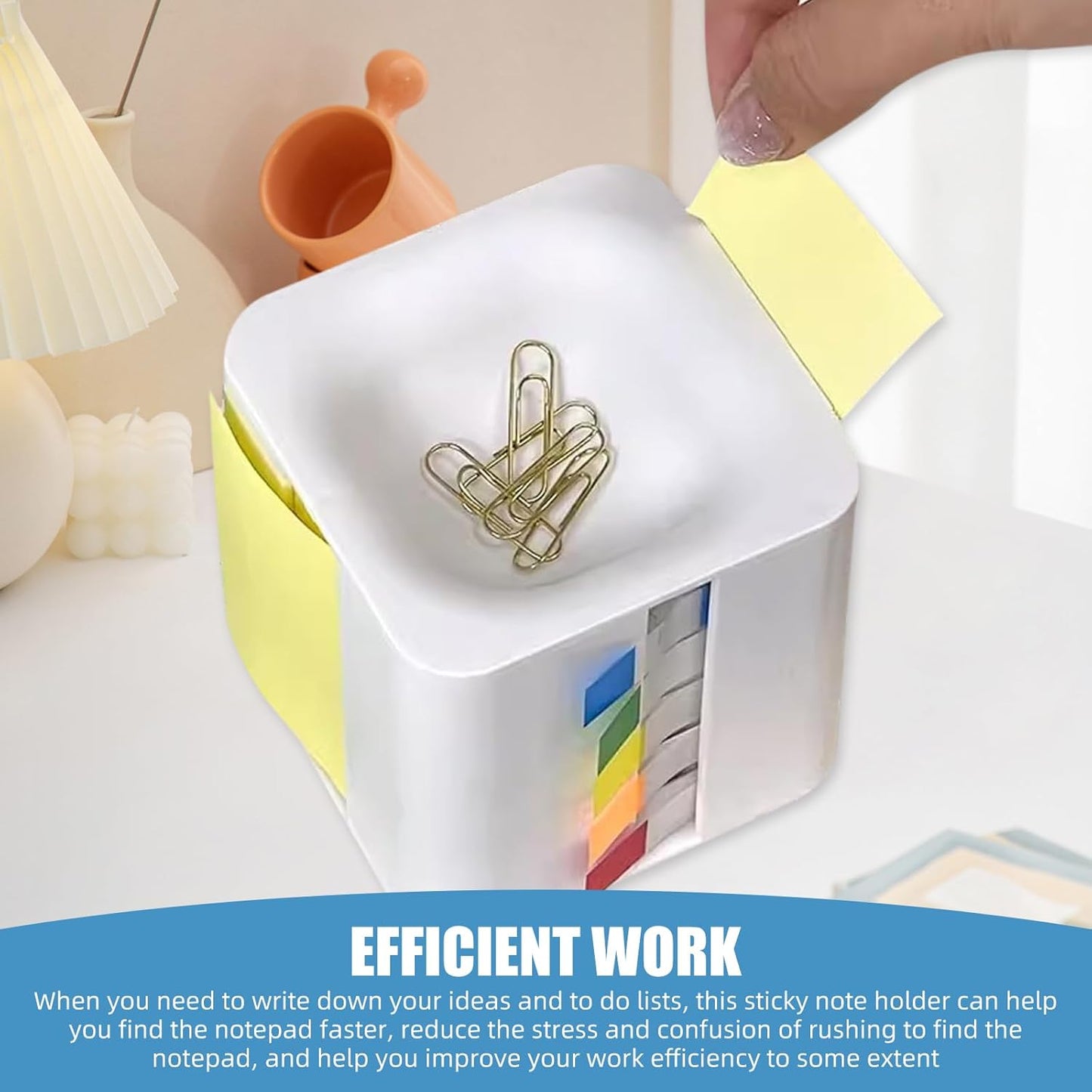 Sticky Note Holder and Dispenser with Magnetic Paper Clip Holder, 3x3 Pop-Up Note and Annotation Labels,Full Adhesive Note Roll Desktop Organizer.5-in-1 Multi-Function Standing Sticky Note Box(White)