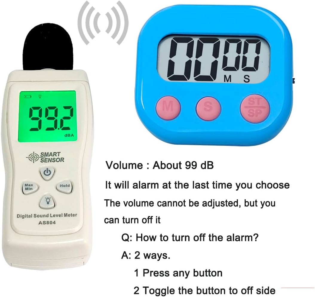 Digital Kitchen Timer, BESTWYA Electronic Timer with Clear LCD Screen Count Up and Down Function 3 Big Buttons On/Off Switch Button (2, Blue & Pink)