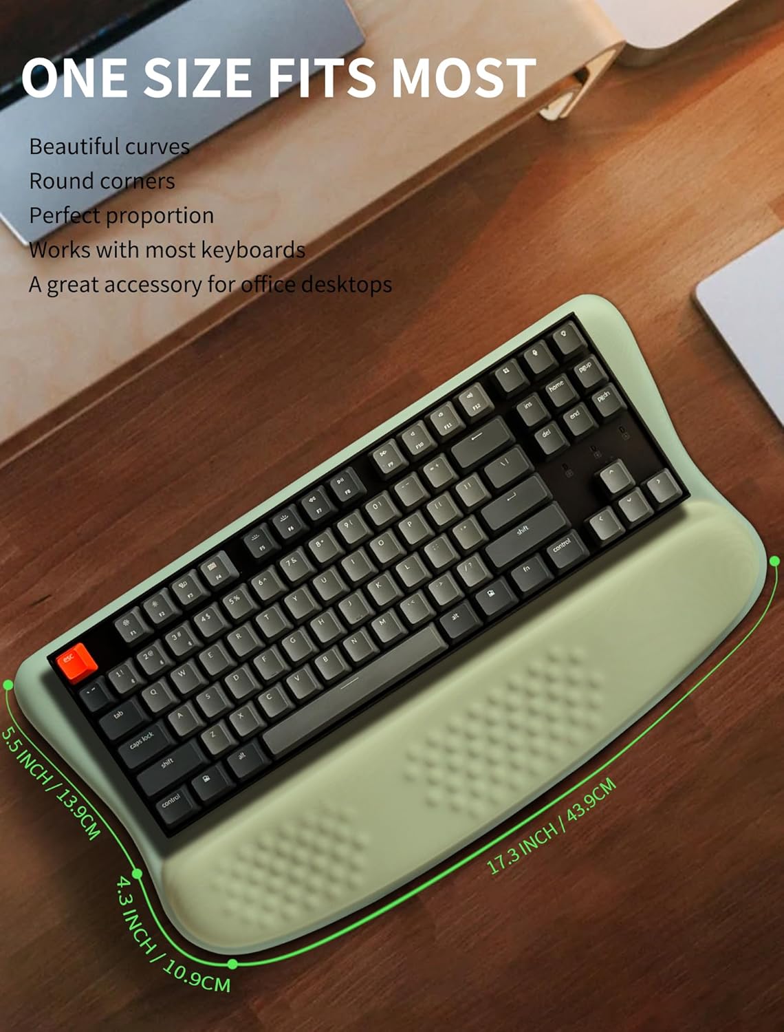 Ergonomic Wave Wrist Rest with Keyboard Stand, Cushioned Palm Rest, Comfortable Integrated Memory Foam for Natural Typing and Relieve Wrist Pain, Minty Olives Green