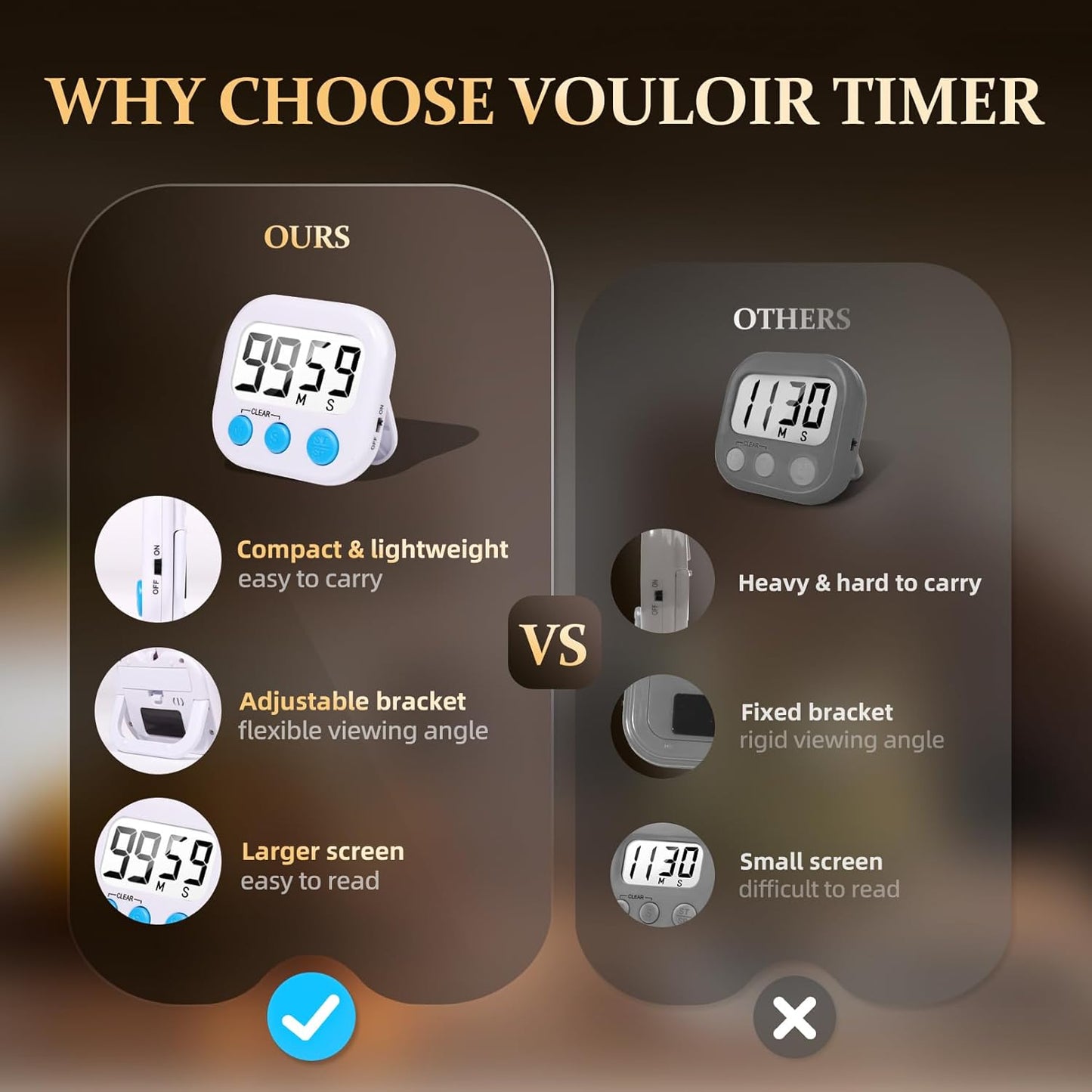 6 Pack Digital Kitchen Timer Small Classroom Timers for Kids Teachers (White)