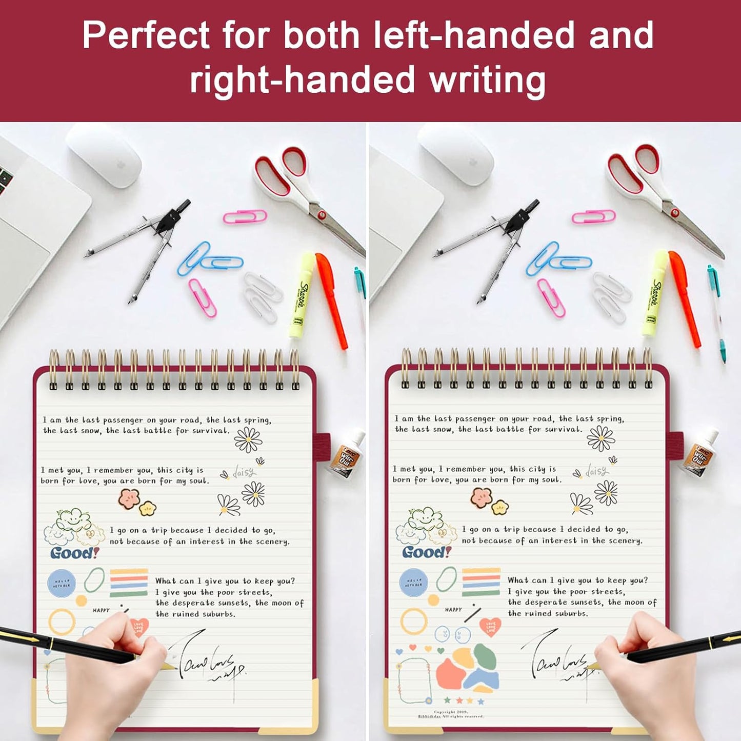 Mousbull Top Spiral Notebook, A4 Hardcover Top Bound Steno Pads, 240 Pages 100gsm College Ruled Left Handed Notebook Journal for Work, School, Meeting Writing - Red, 8.5" x 11"