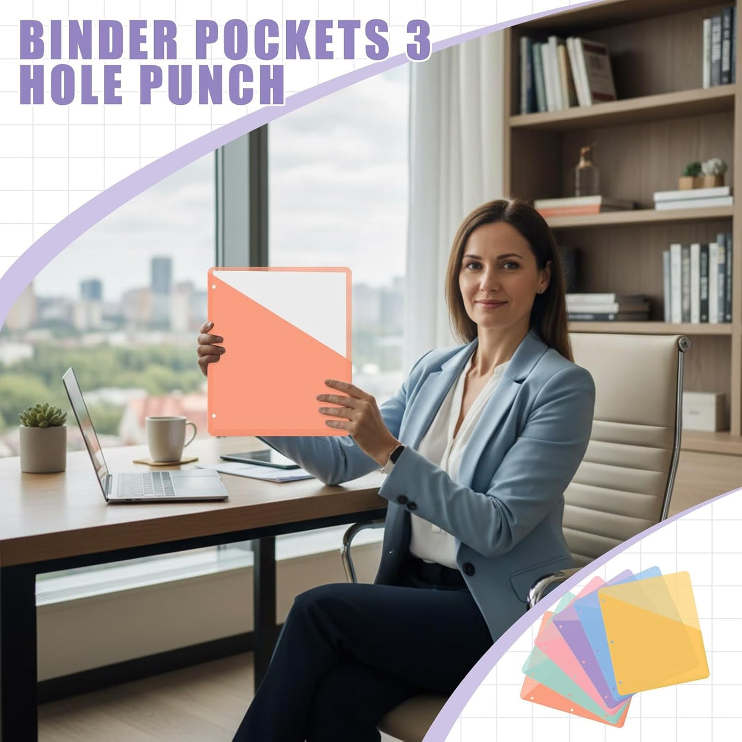 Maitys 30 Pack Binder Pockets 3 Hole Punch Clear Plastic Document Folders Binder Organizer Store Letter Size 8.5x11 Inch Paper Folders with Pockets Slash File Jacket for Office (Light Color)