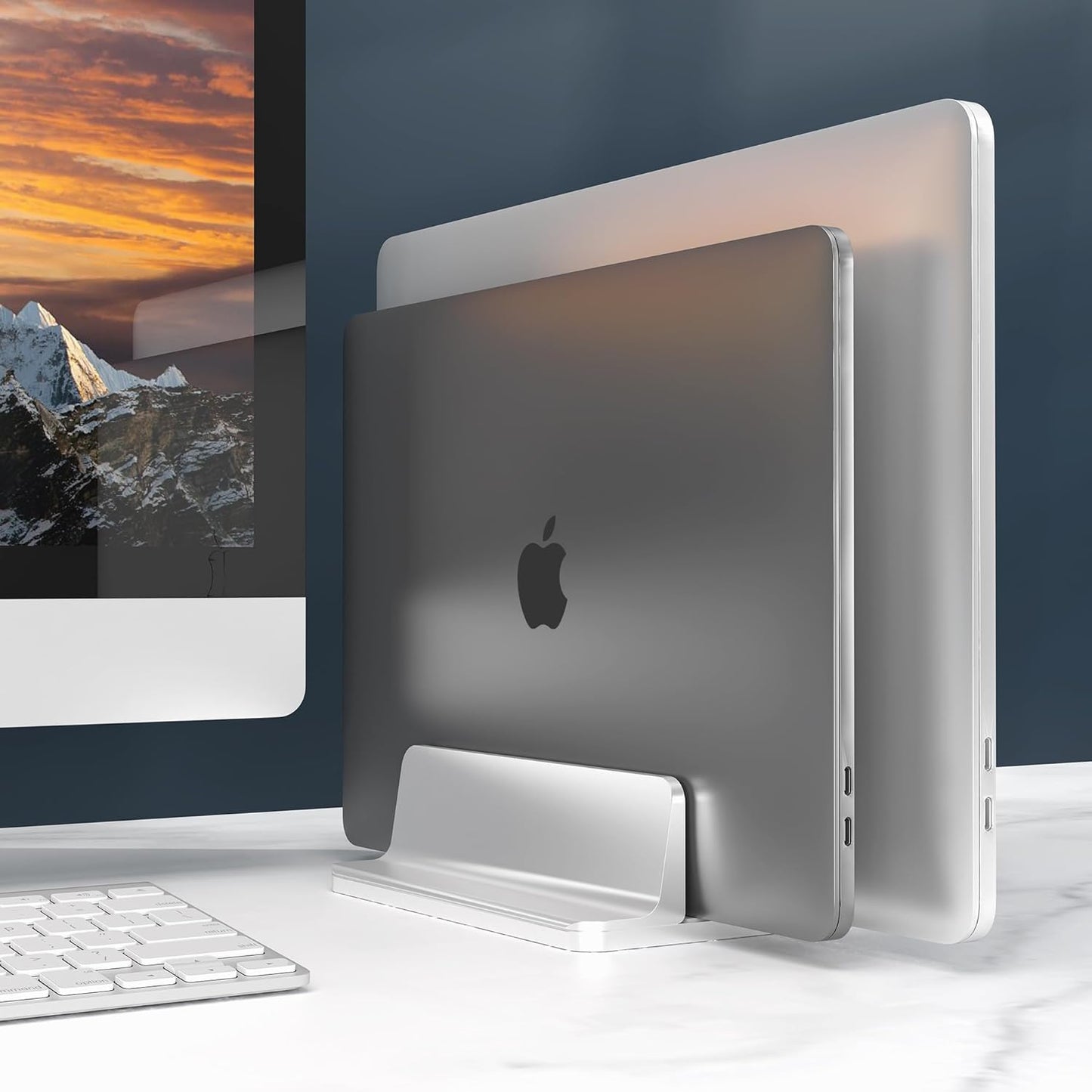 New Vertical Laptop Stand, Adjustable 2 Slot Aluminum Desktop Holde(Up to 17.3 inch), Fits All MacBook/Microsoft Surface/HP/Dell/ChromeBook/iPad and Gaming Laptops (Silver)