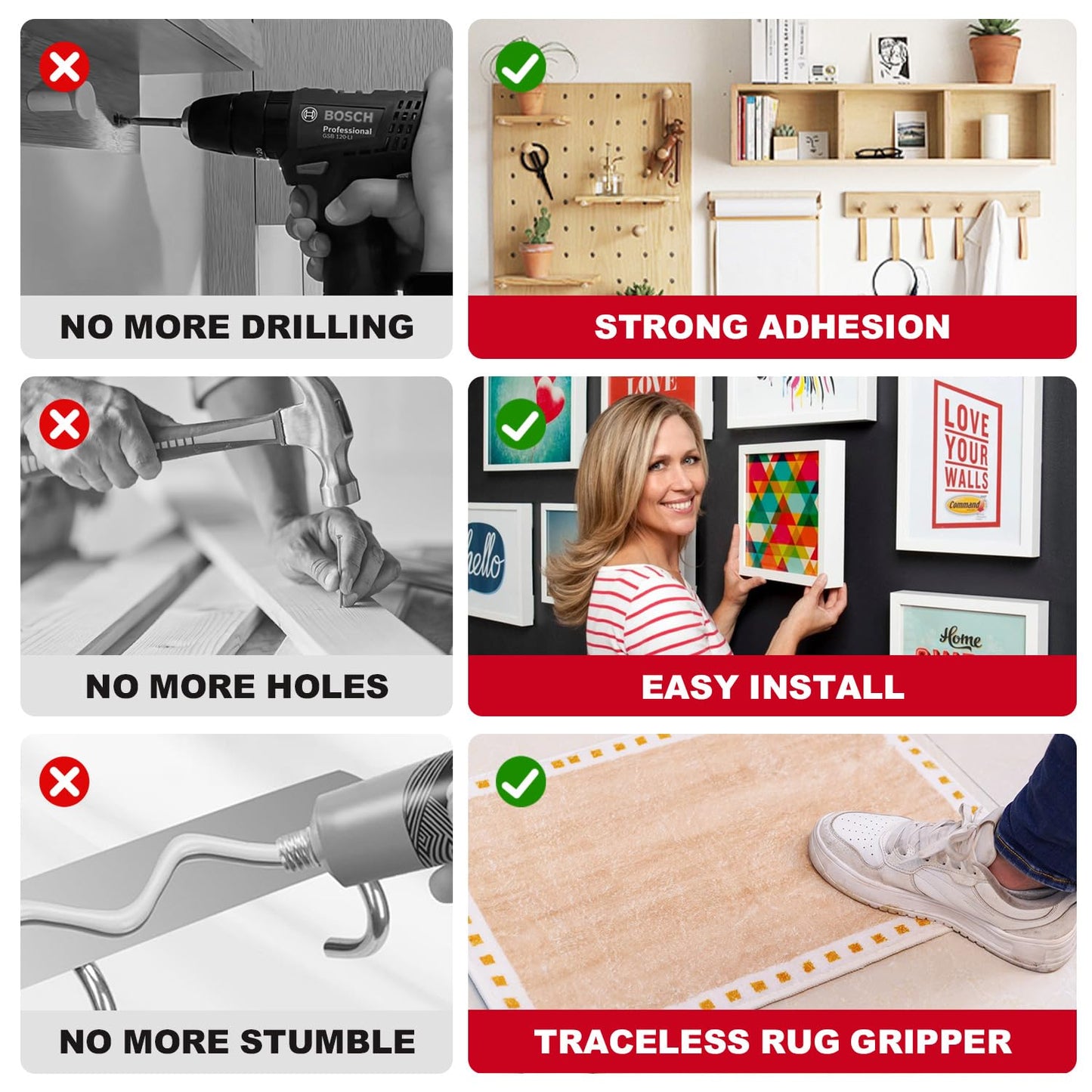 48 Small Hanging Strips Refill, No Damage Adhesive Strips for Wall Hooks, Removable Picture Hanging Strips,Wall Sticky Double Sided Tape Heavy Duty Variety Pack