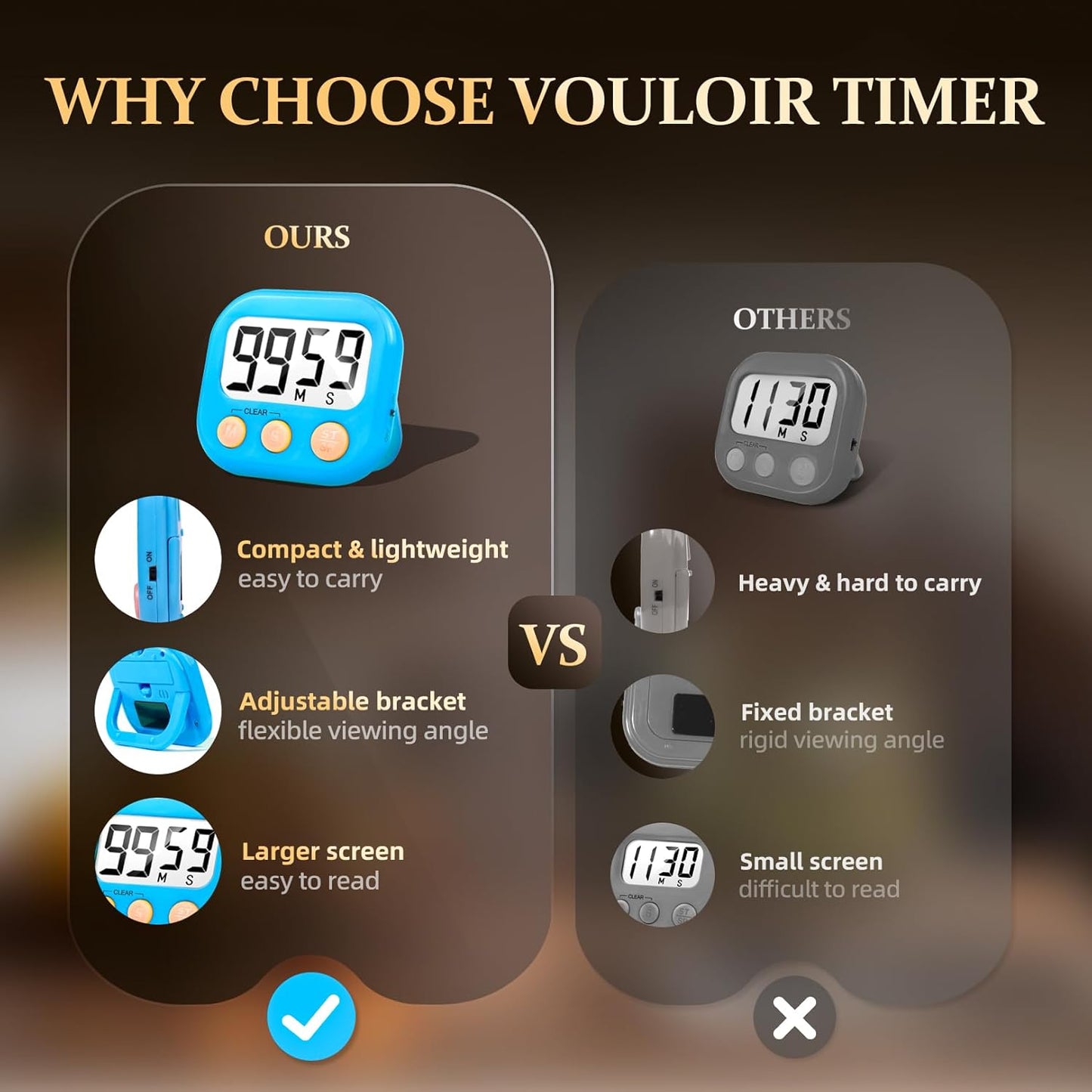 6 Pack Digital Kitchen Timer Small Classroom Timers for Kids Teachers (Blue&Pink)