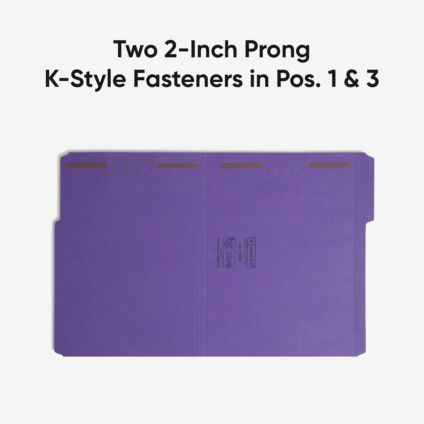 Smead Fastener File Folders, 50 Count, Purple, Reinforced 1/3-Cut Tabs, 2 Fasteners, Letter Size (13040)