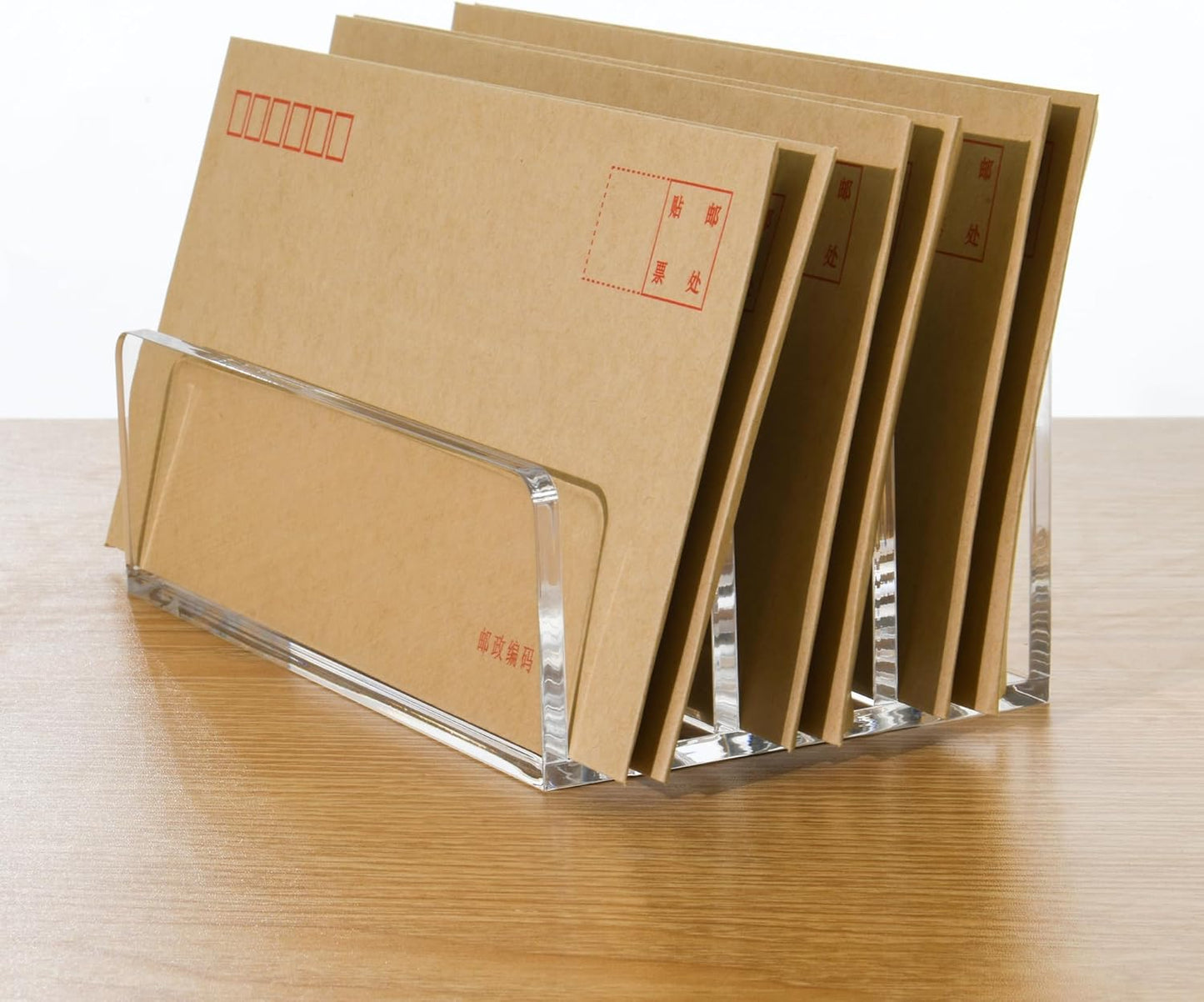 3 Compartments Clear Acrylic Mail Holder – Vertical Letter Sorter & Multifunction Desk Organizer for Bills, Documents, Notebooks – Modern Office/Home Envelope File Rack