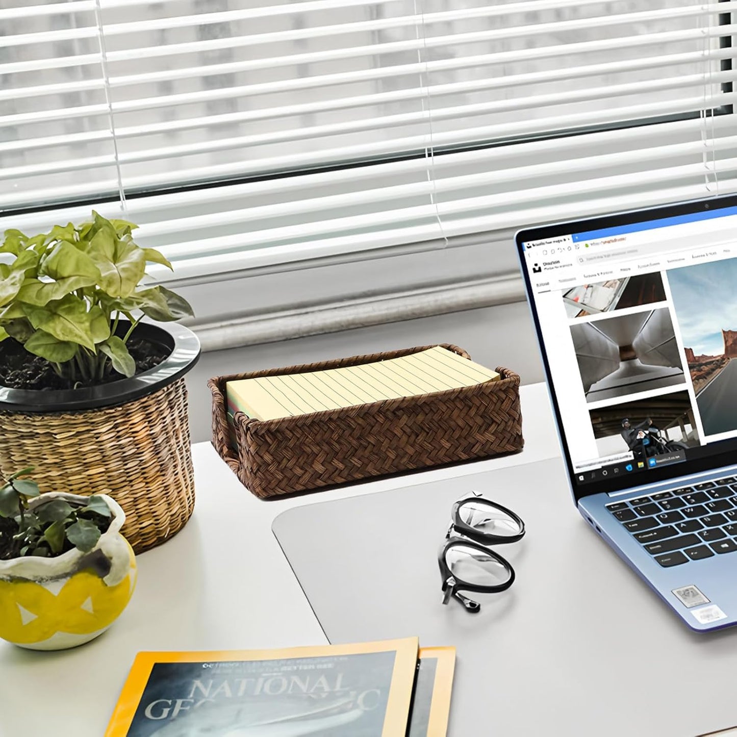 4 x 6 Inch Sticky Note Holder,Seagrass Post It Note Dispenser,Woven Sticky Note Dispenser,Farmhouse Style Post It Holder for Home Office Desk Decor,Coffee