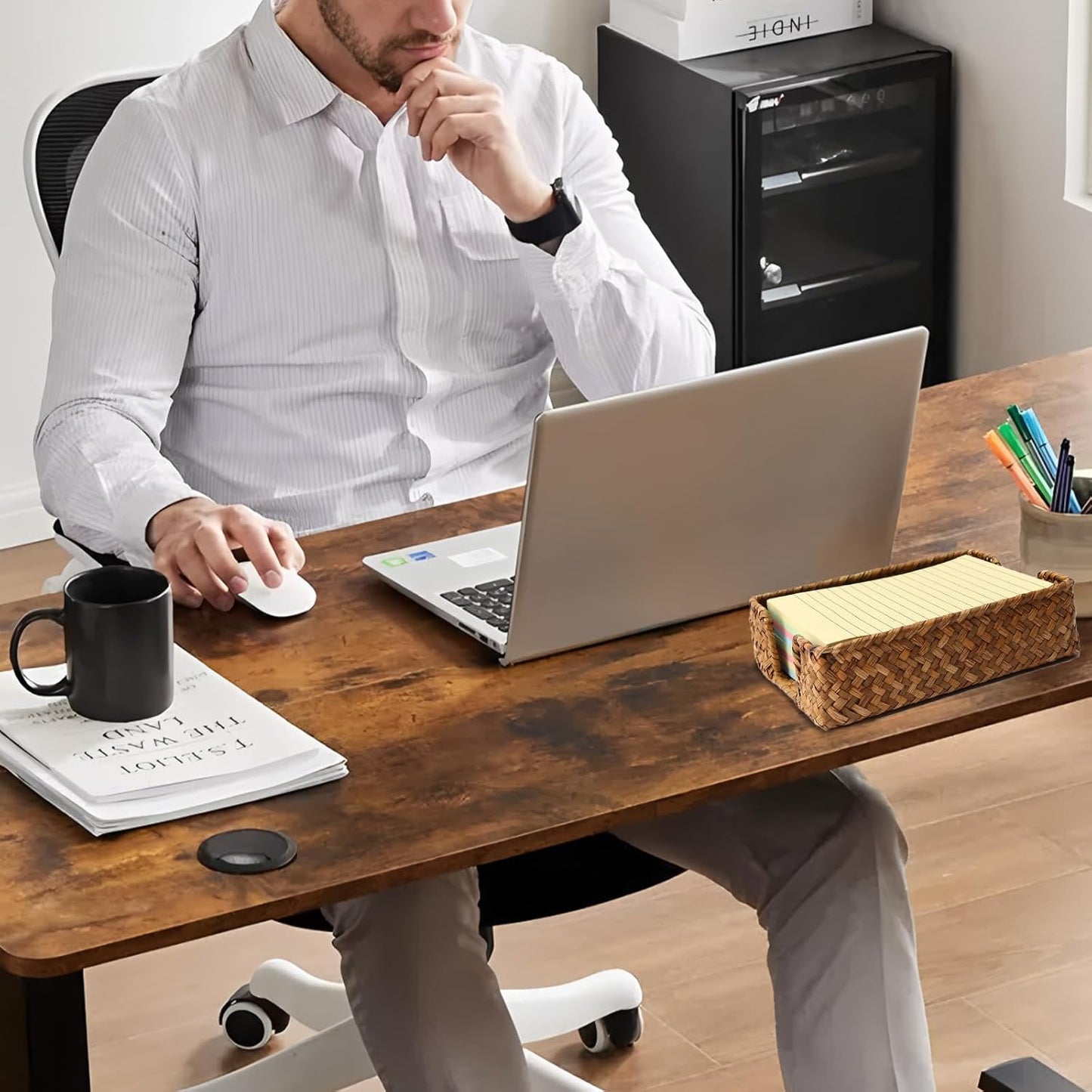 4 x 6 Inch Sticky Note Holder,Seagrass Post It Note Dispenser,Woven Sticky Note Dispenser,Farmhouse Style Post It Holder for Home Office Desk Decor,Caramel