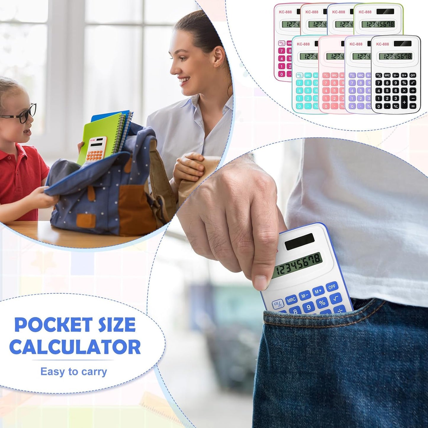 Hoteam 16 Pcs Pocket Calculator Gift for Students Bulk Mini Handheld Calculator Basic Standard Calculators with Button Battery 8 Digit Display for School Office Home(Bright Color)