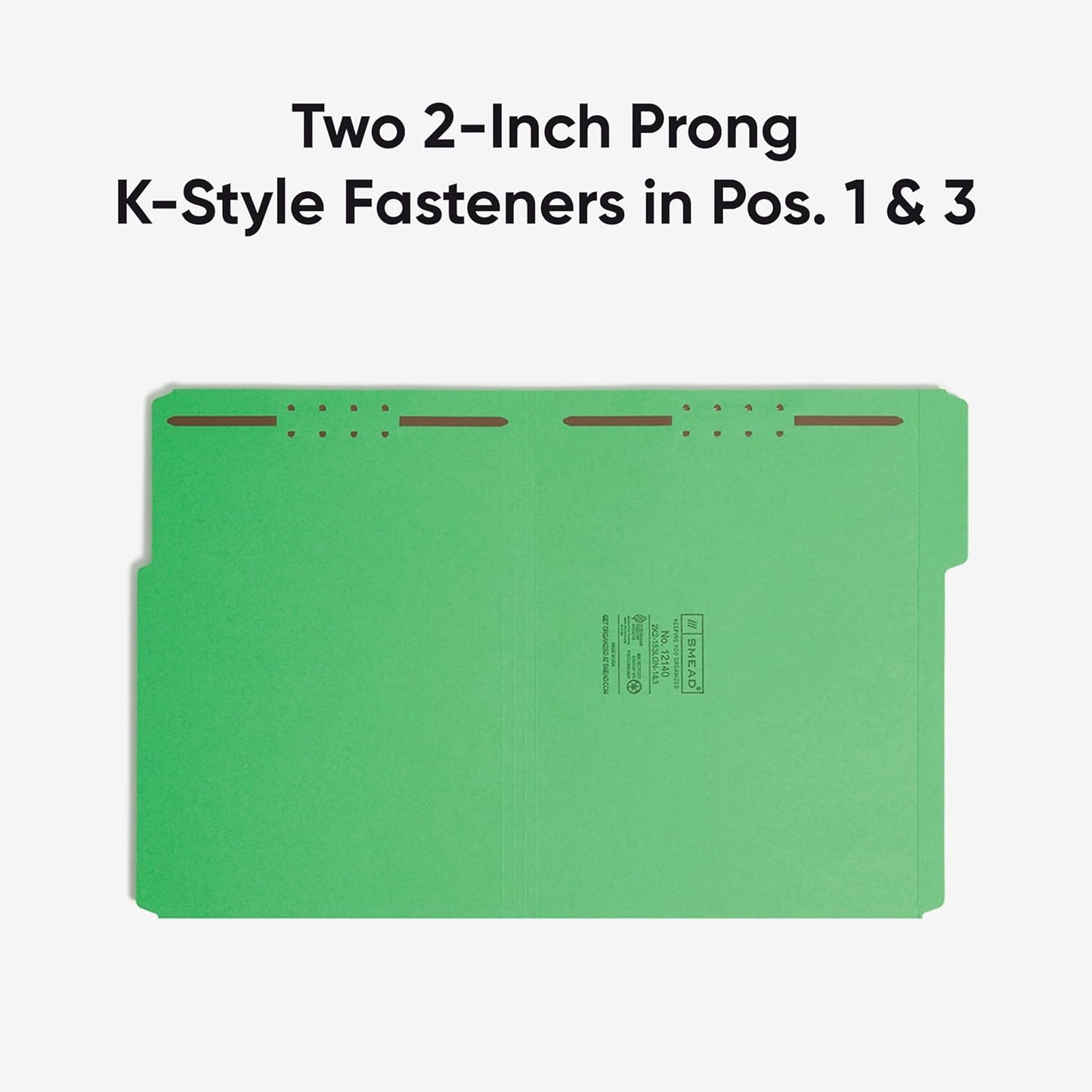 Smead Fastener File Folders, 50 Count, Green, Reinforced 1/3-Cut Tabs, 2 Fasteners, Letter Size (12140)