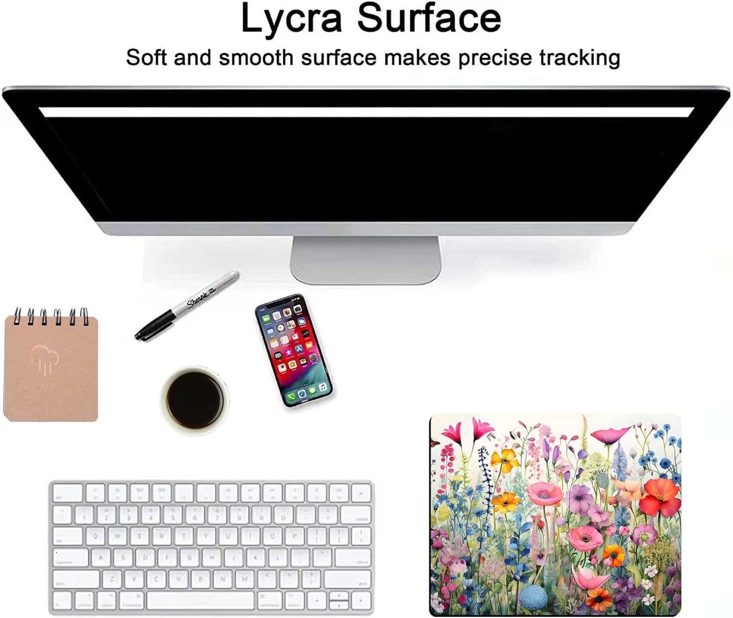 Gorgeous Flowers Plants Mouse Pad,Pink Floral Rose Mouse Pads for Desk,Soft Computer Mouse Mat Cute Mousepad Cloth Computer Mouse Pads for Women,Square Waterproof Non-Slip Rubber Base MousePads