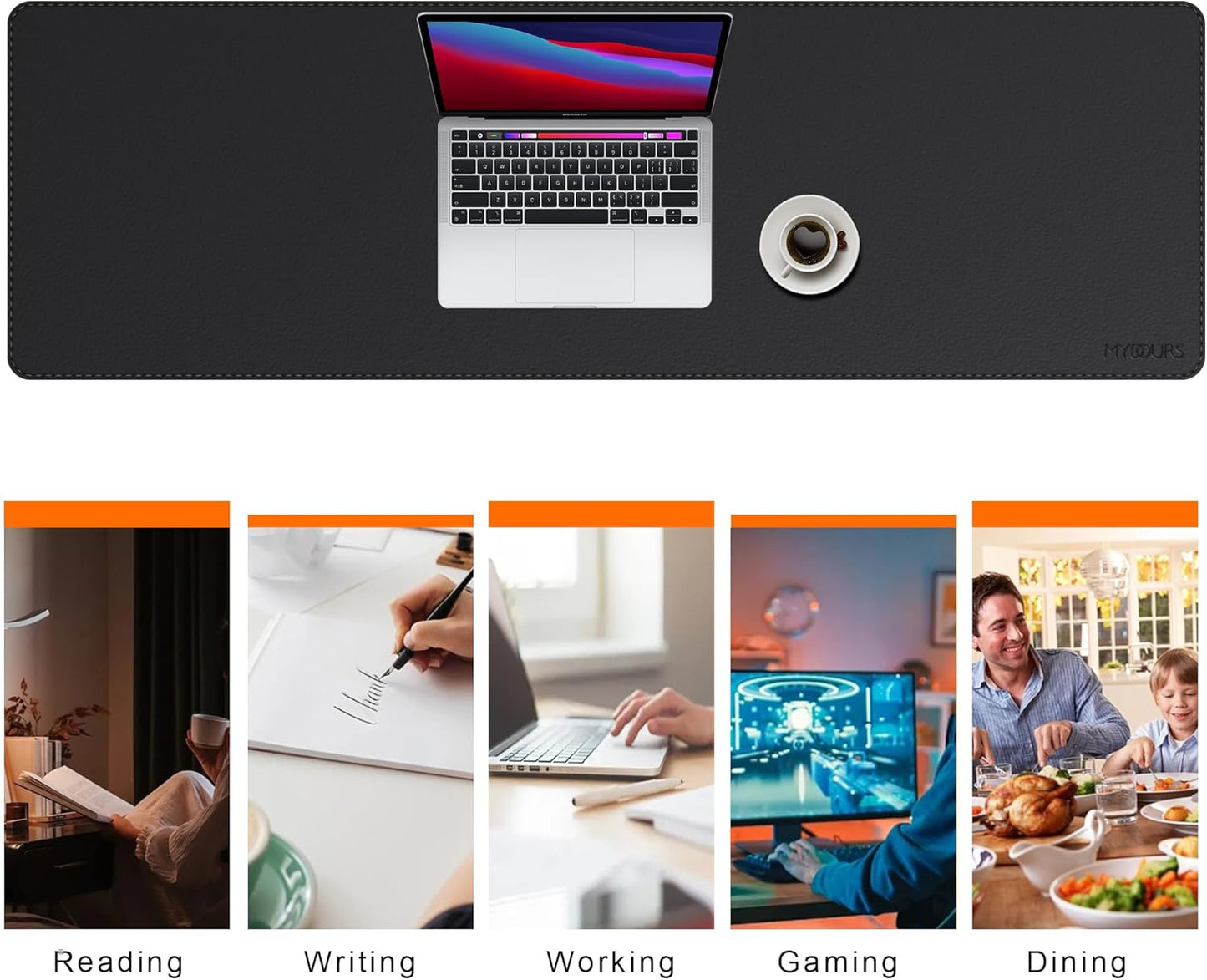 Mydours Ultra-Long 51.2" x 15.7" PU Leather Desk Pad with Non-Slip Suede Base, Waterproof Workstation Mat, Black - Full Desk Protection for Multiple Devices, Ideal for Professionals and Gamers