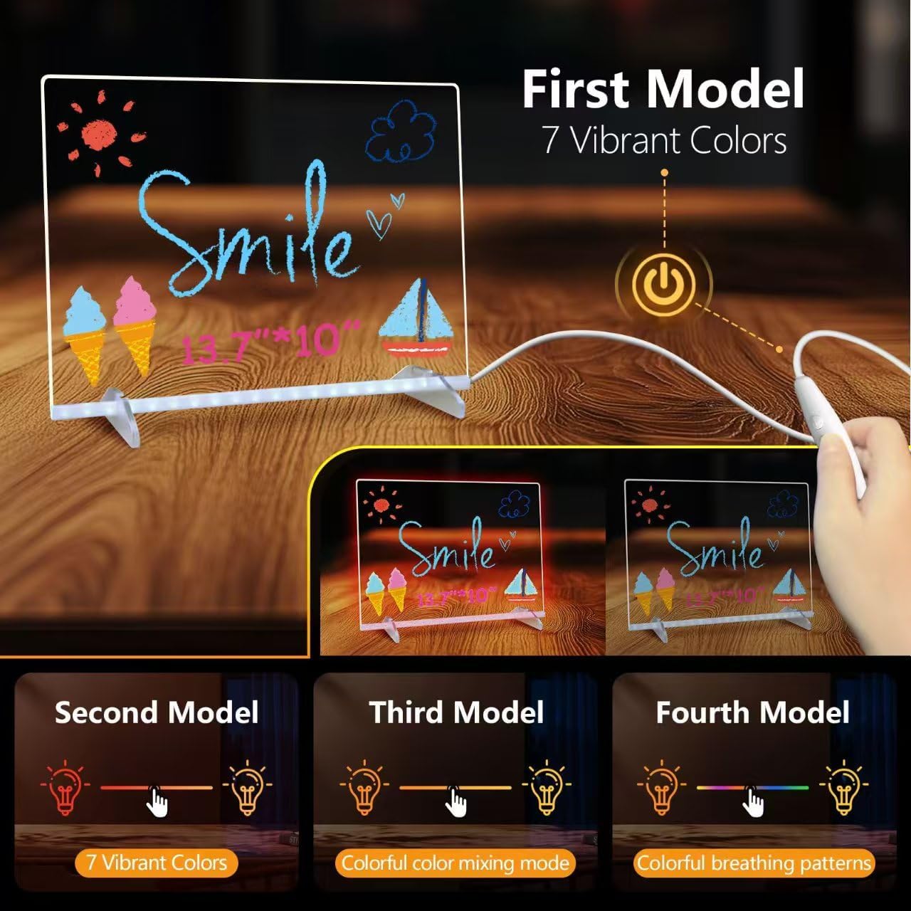 Led Drawing Board for Kids, LED Note Board with Colors,Doodle Glow Drawing Boards, 13.7"X10" 6 Modes & 8 Colors, Light Up Drawing Pad with Battery Box for Home/Office/Decor