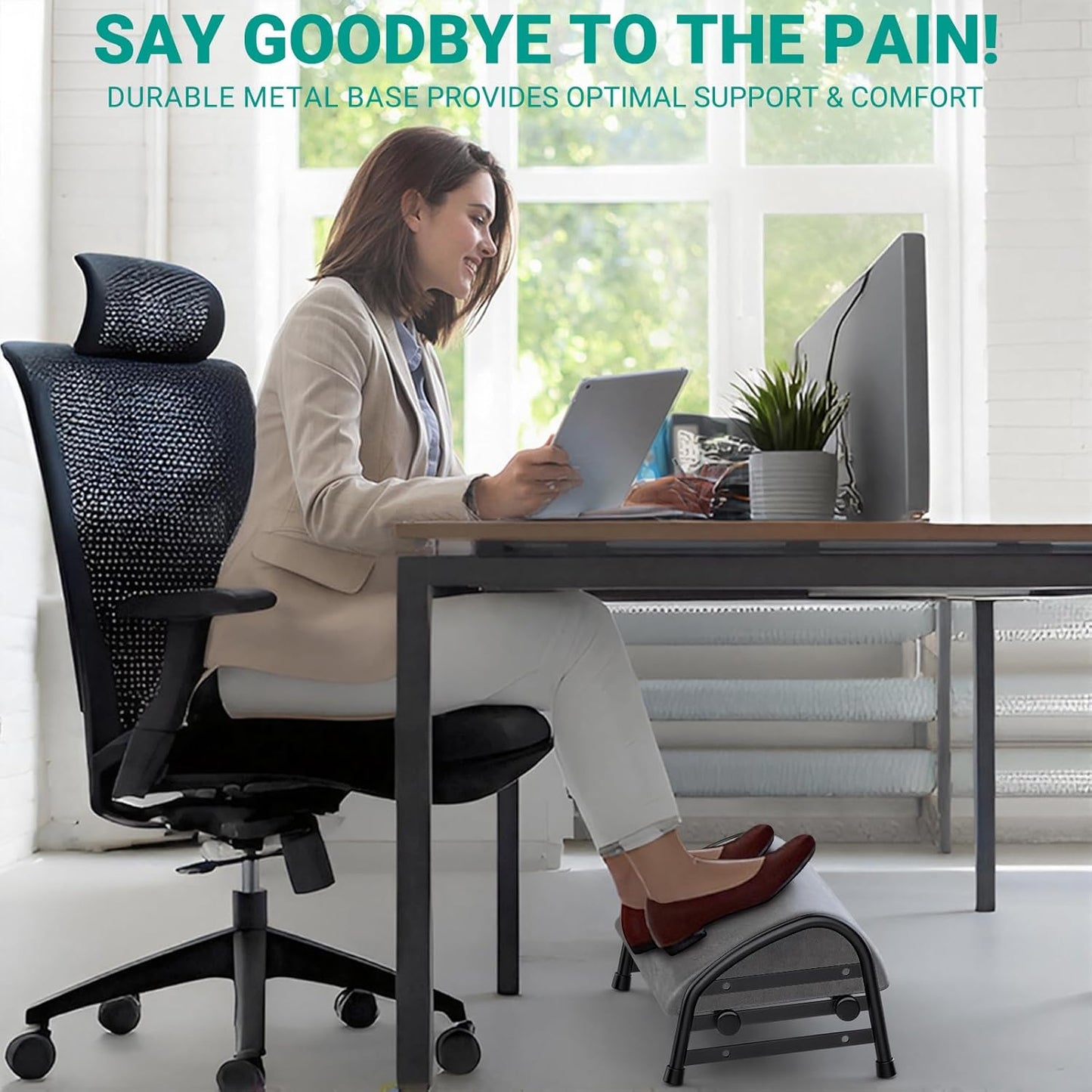 Adjustable Foot Rest for Under Desk at Work, Velvet Under Desk Footrest with Metal Frame, Padded Foot Stools for Under Office Desk, Ergonomic Leg Rest for Desk Chair, Car, Computer - Gray