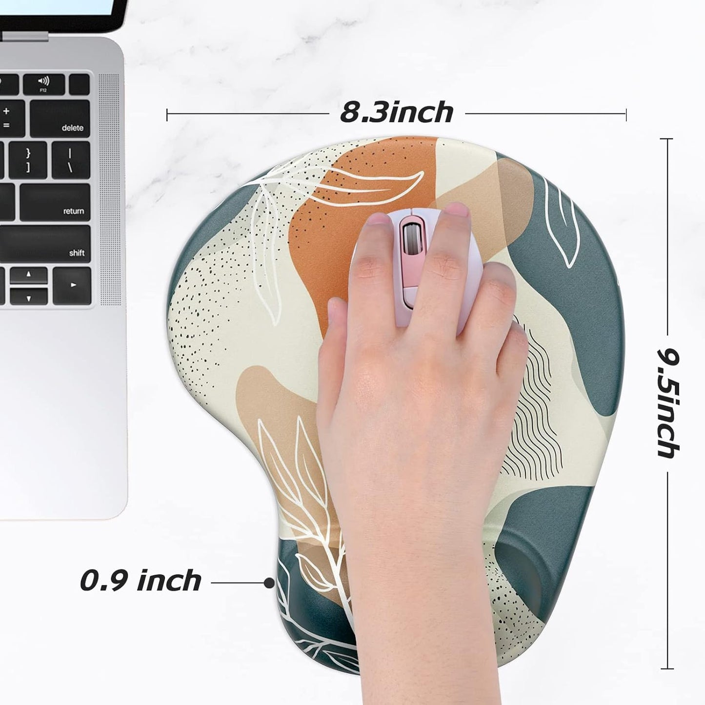 Hsurbtra Ergonomic Mouse Pad with Wrist Rest Support, Gel Mouse Pads with Non-Slip PU Base, Pain Relief Memory Foam Computer Mat, Cute Office Supplies Desk Decro Accessories, White Line