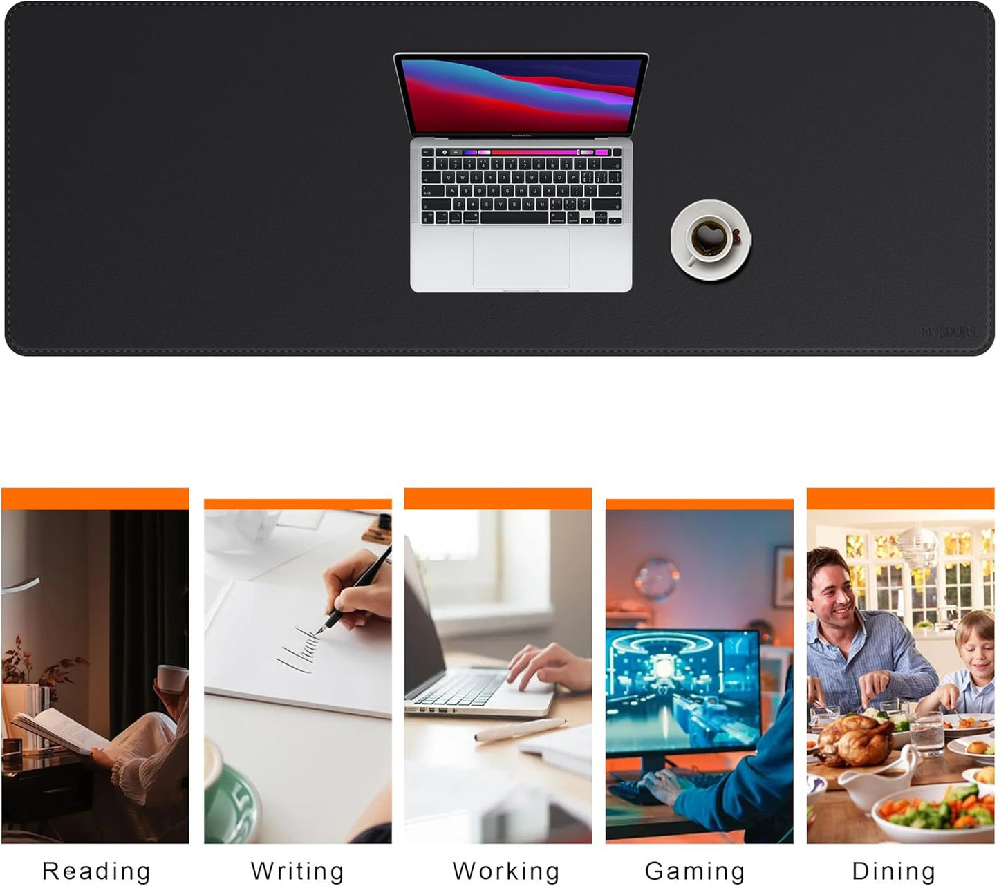 Mydours XXL 55.1"x19.7" Desk Pad with Cork Base, Dual-Sided PU Leather Surface Protects Desks from Scuffs & Stains, Spacious Mouse Mat for Multi-Monitor Setups, Office Use & Light Gaming Compatibility