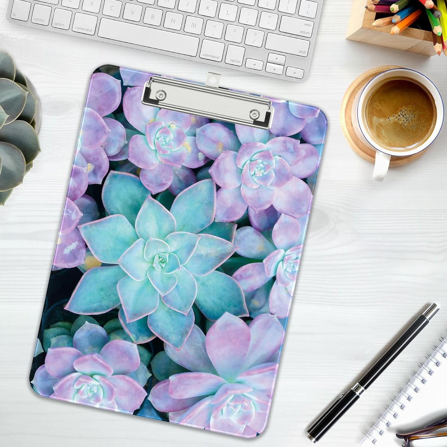Rimilak Plastic Clipboards with Metal Clip, A4 Letter Size 9 x 12.5 in, Office Decorative for Students Women Men and Kids, Cute Custom Pattern, Plants