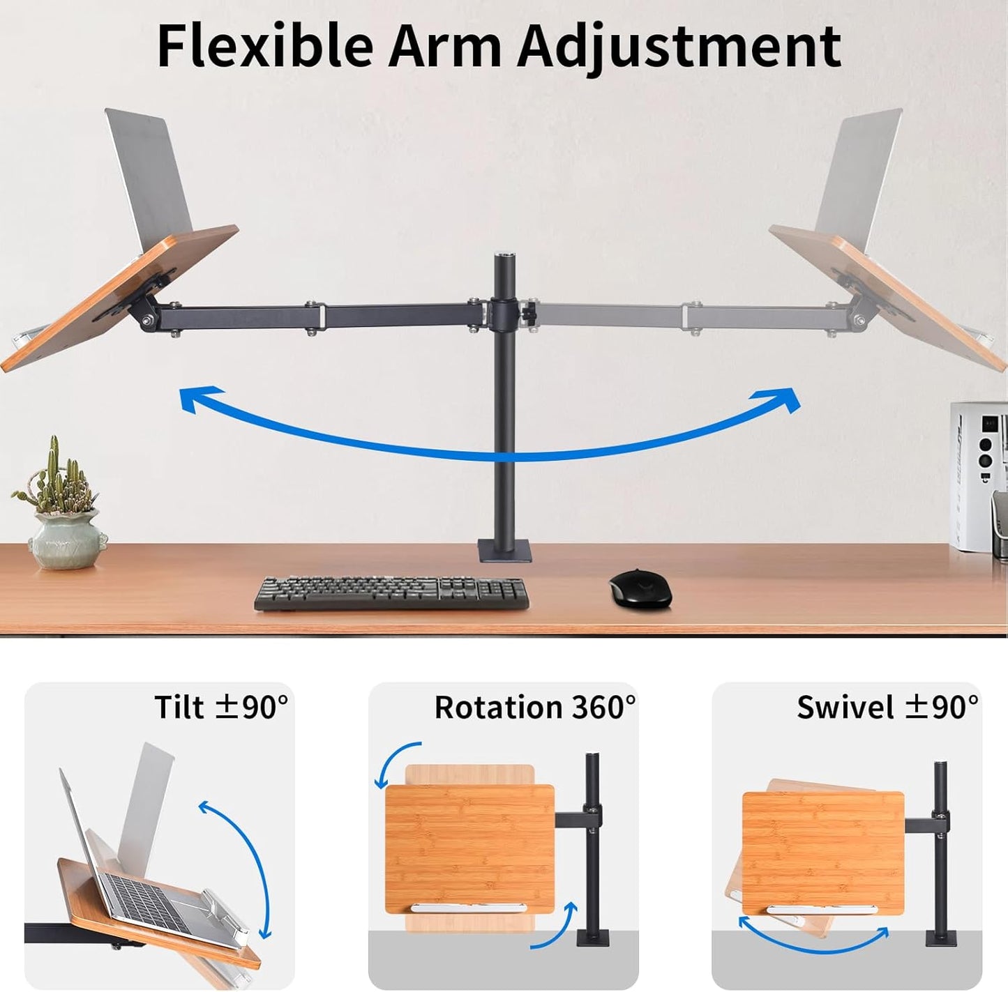 wishacc Premium Height Adjustable Book Stand - Clamp-On Tabletop Holder with Sturdy Page Clips | Aluminum Alloy & Wood Construction for Reading