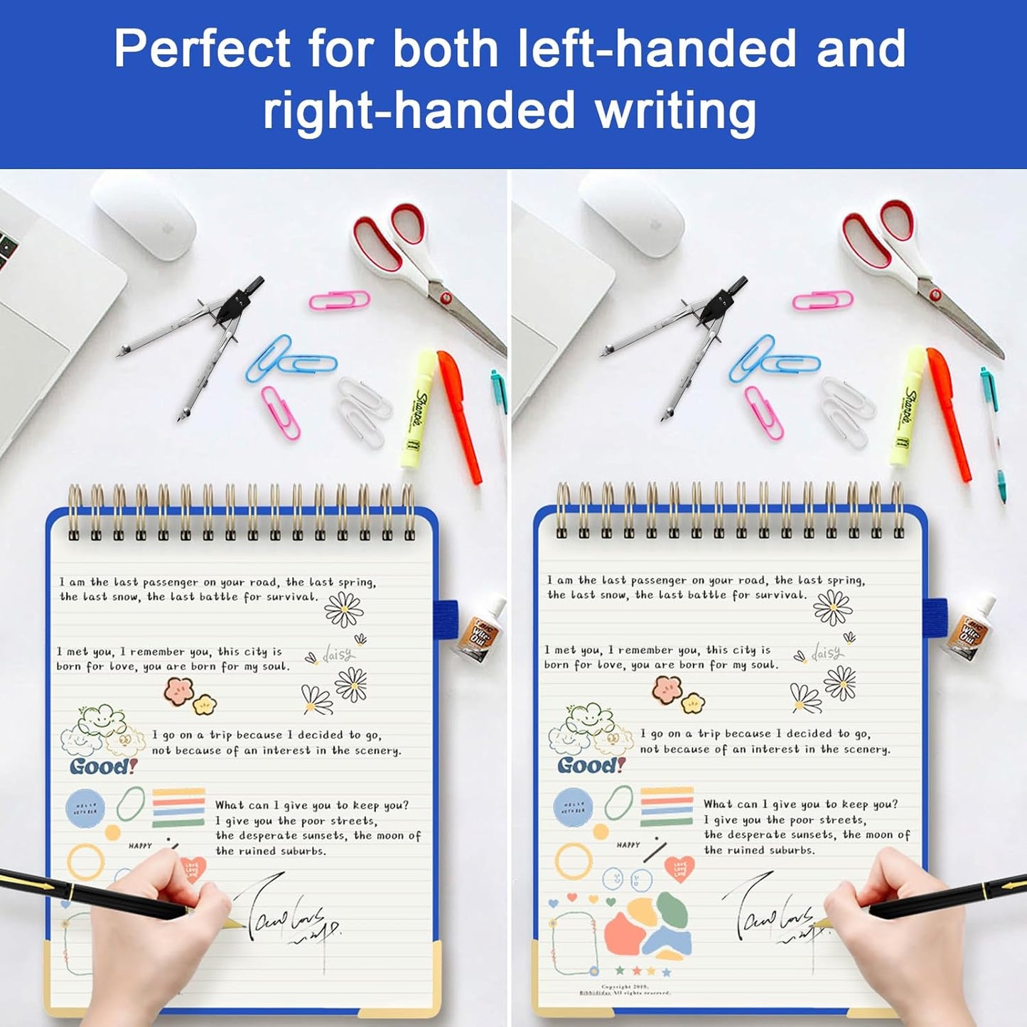 Mousbull Top Spiral Notebook, A4 Hardcover Top Bound Steno Pads, 240 Pages 100gsm College Ruled Left Handed Notebook Journal for Work, School, Meeting Writing - Navy Blue, 8.5" x 11"