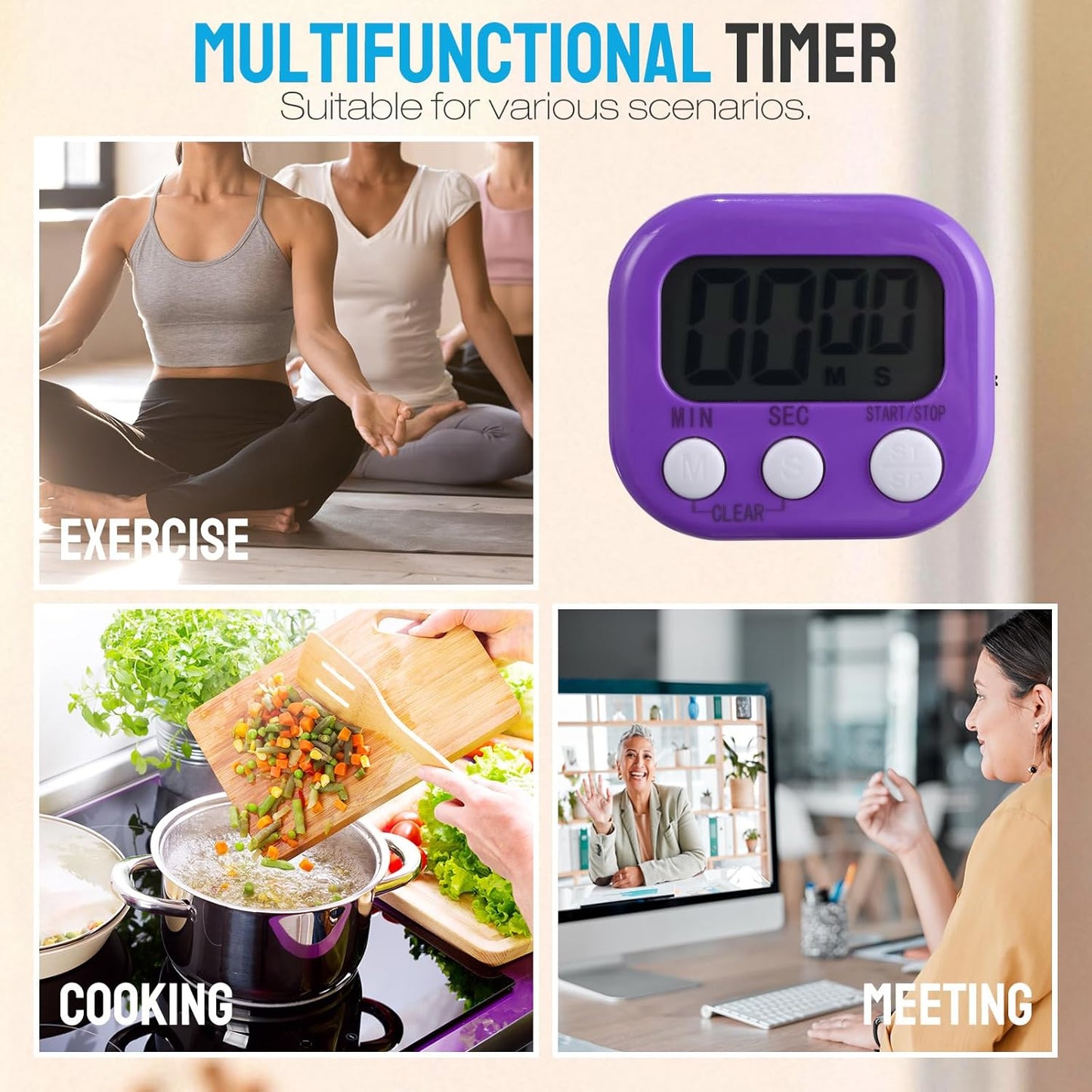 Weewooday 6 Pcs Digital Kitchen Timer Magnetic Timer Bulk On/Off Switch Minute Second Count up Countdown Loud Alarm for Exercise Cook Baking (Novel Color)