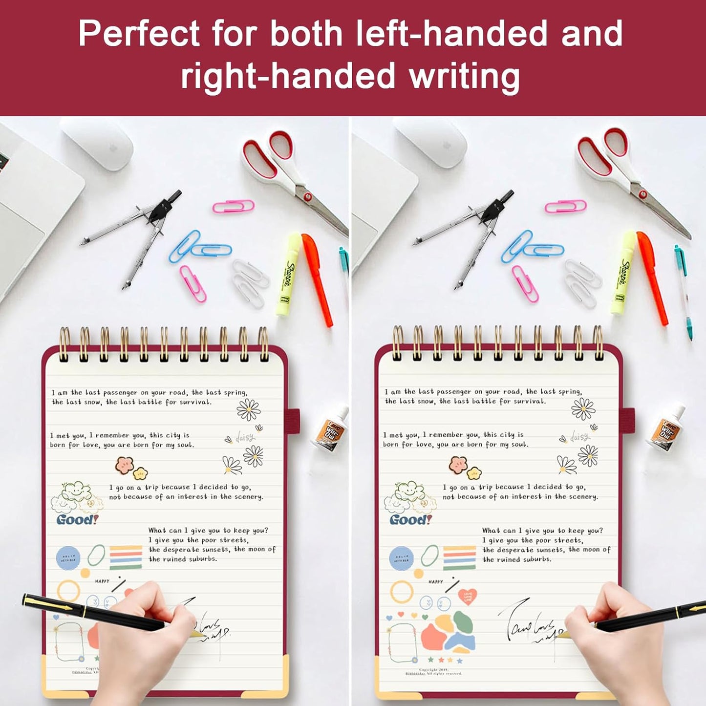 Mousbull Top Spiral Notebook, A5 Hardcover Top Bound Steno Pads, 240 Pages 100gsm College Ruled Left Handed Notebook Journal for Work, School, Meeting Writing - Red, 5.9" x 8.5"