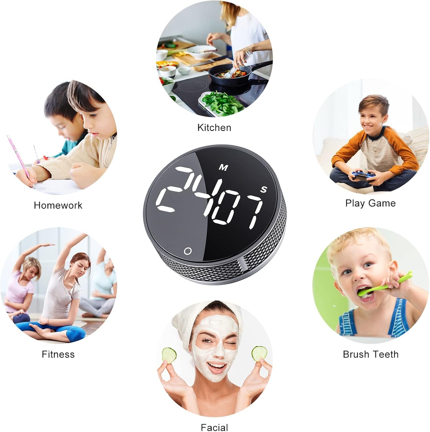 AVINIA Digital Kitchen Timers, Visual timers Large LED Display Magnetic Countdown Countup Timer for Classroom Cooking Fitness Baking Studying Teaching, Easy for Kids and Seniors Silver