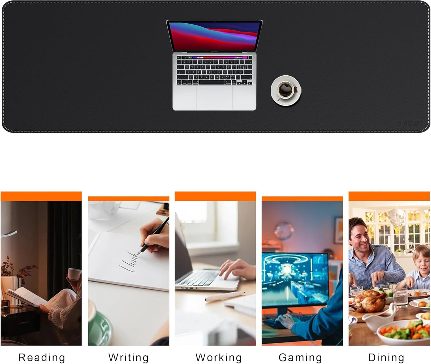 Mydours Extra Long 63" x 19.7" Desk Mat for Professionals - Cork Backing & PU Leather Surface, Waterproof Computer Desk Protector with Gaming-Friendly Texture, Ideal for Keyboards, Office Accessories