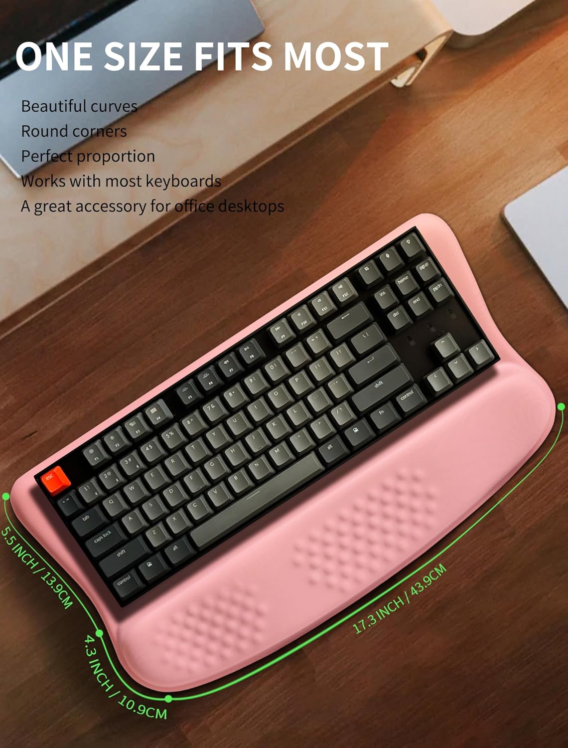 Ergonomic Wave Wrist Rest with Keyboard Stand, Cushioned Palm Rest, Comfortable Integrated Memory Foam for Natural Typing and Relieve Wrist Pain, Pink Serenity