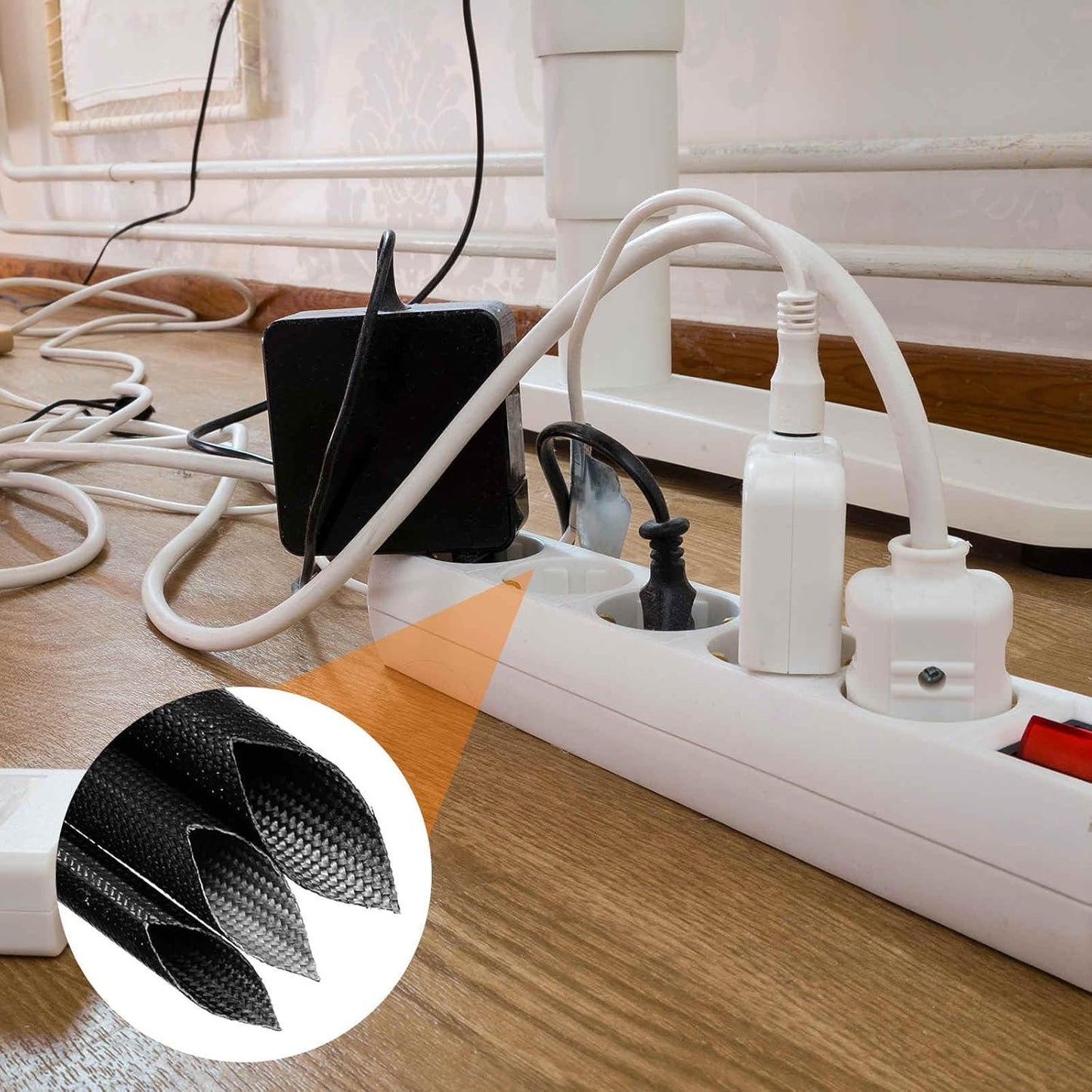 MECCANIXITY 30ft Braided Cable Sleeve, 1/4" ID 200C High Temperature 1500V Fiberglass Wire Insulation Cord Protector Organizer Wires Management for Motor Engine Fuel Line, Black