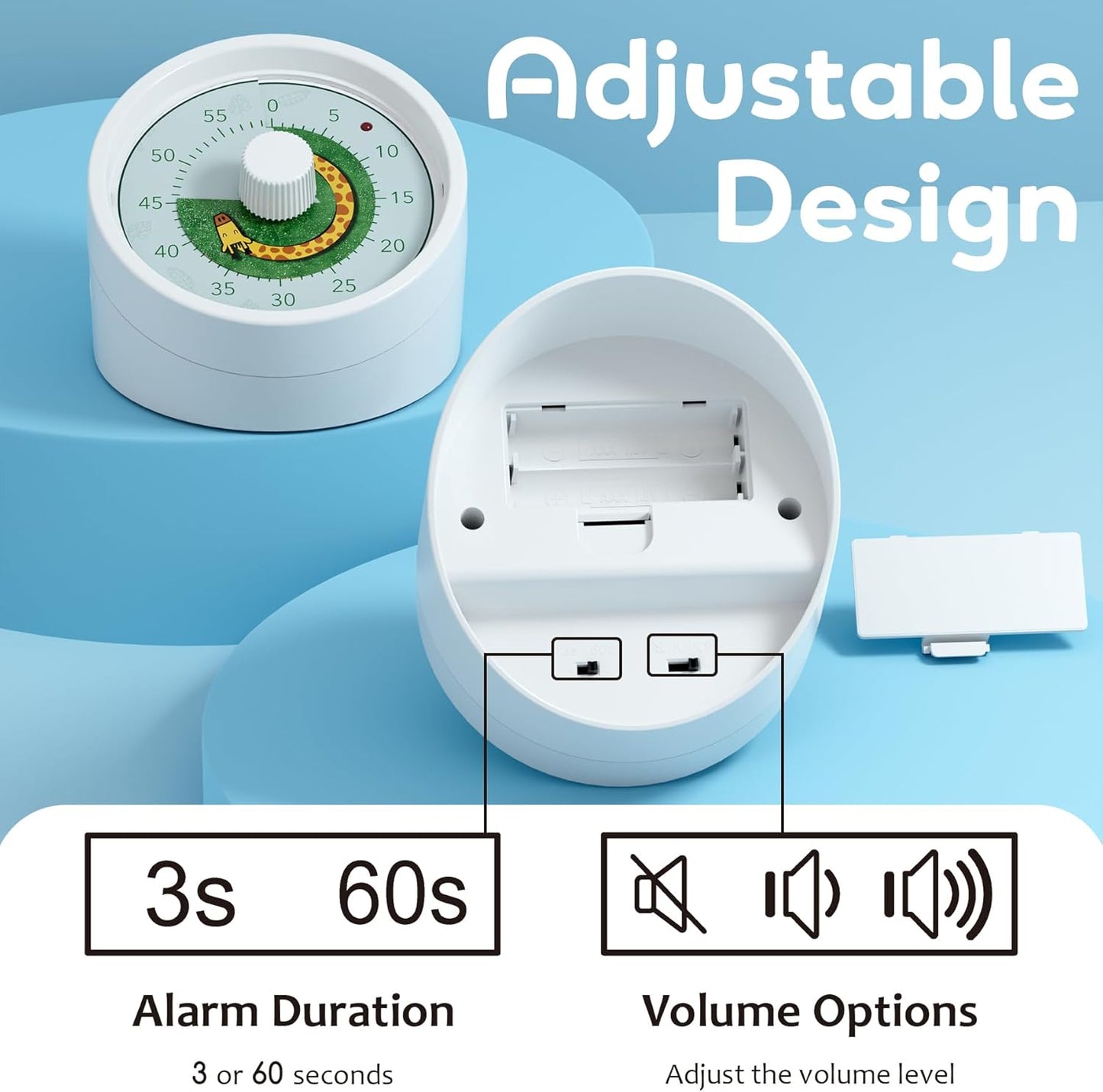 BellMan Visual Timer, 60 Minute Countdown Timer for Kids and Adults with Silent Operation, Study and Meetings Time Management Tool, Timer for Kitchen Office Classroom, Gift with Giraffe (White Green)