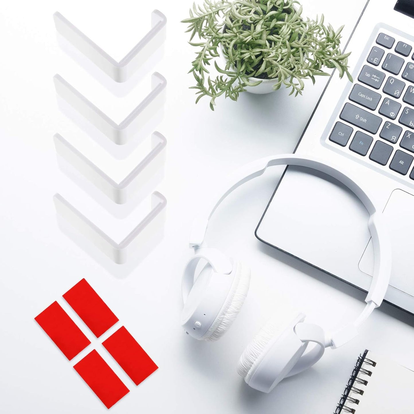 Weewooday 4 Pieces Headphone Hanger Holder Desk Adhesive Headphone Hook Wall Mount Headset Stand Acrylic Holder with Glues for General Purpose Game Earphone(White)