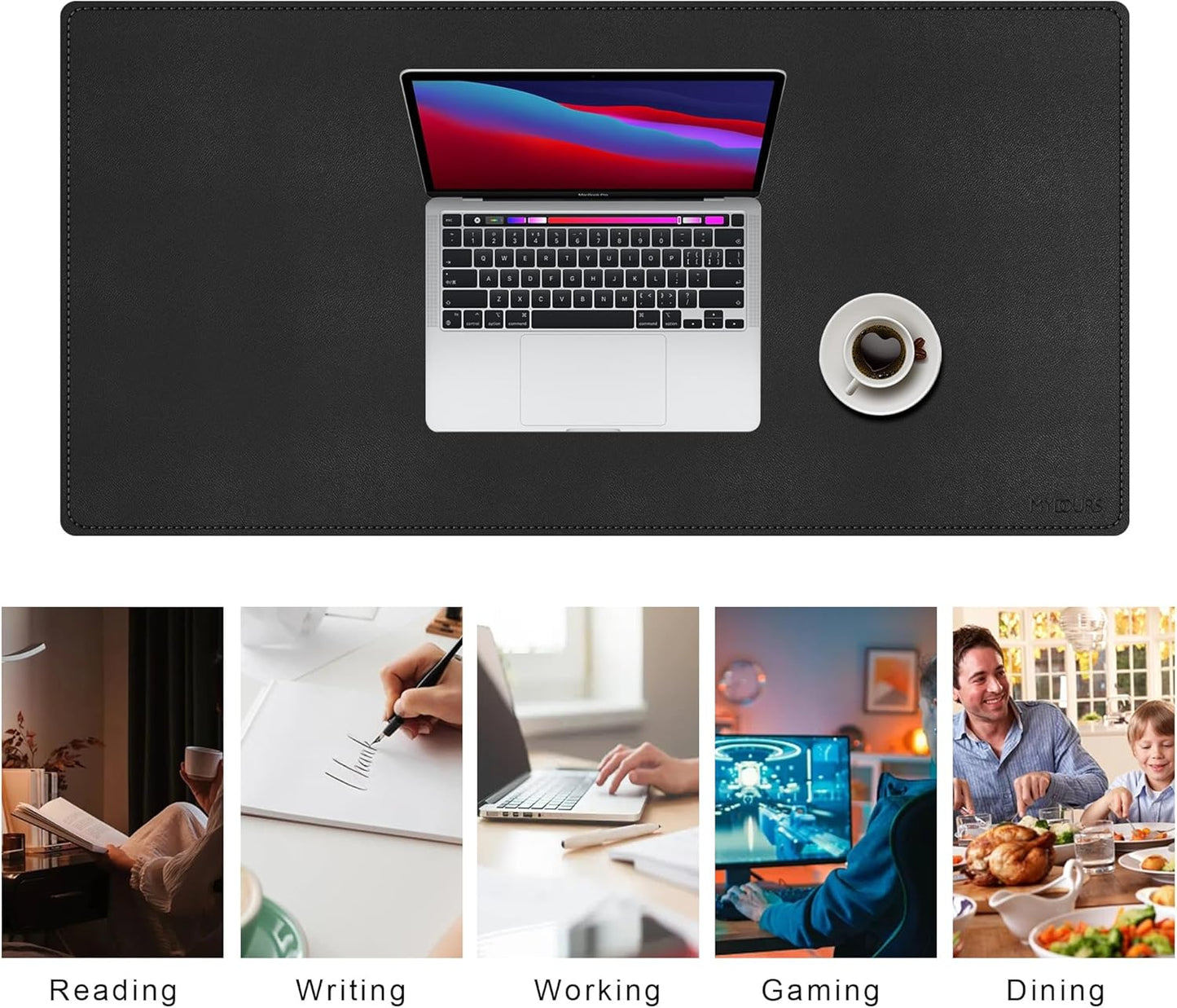 Mydours 36" x 16" Large PU Leather Desk Pad with Non-Slip Suede Base, Black Waterproof Mouse Pad, Spacious Surface for Keyboard & Laptop, Office Home Gaming Desk Protector, Easy Clean Smooth Cover