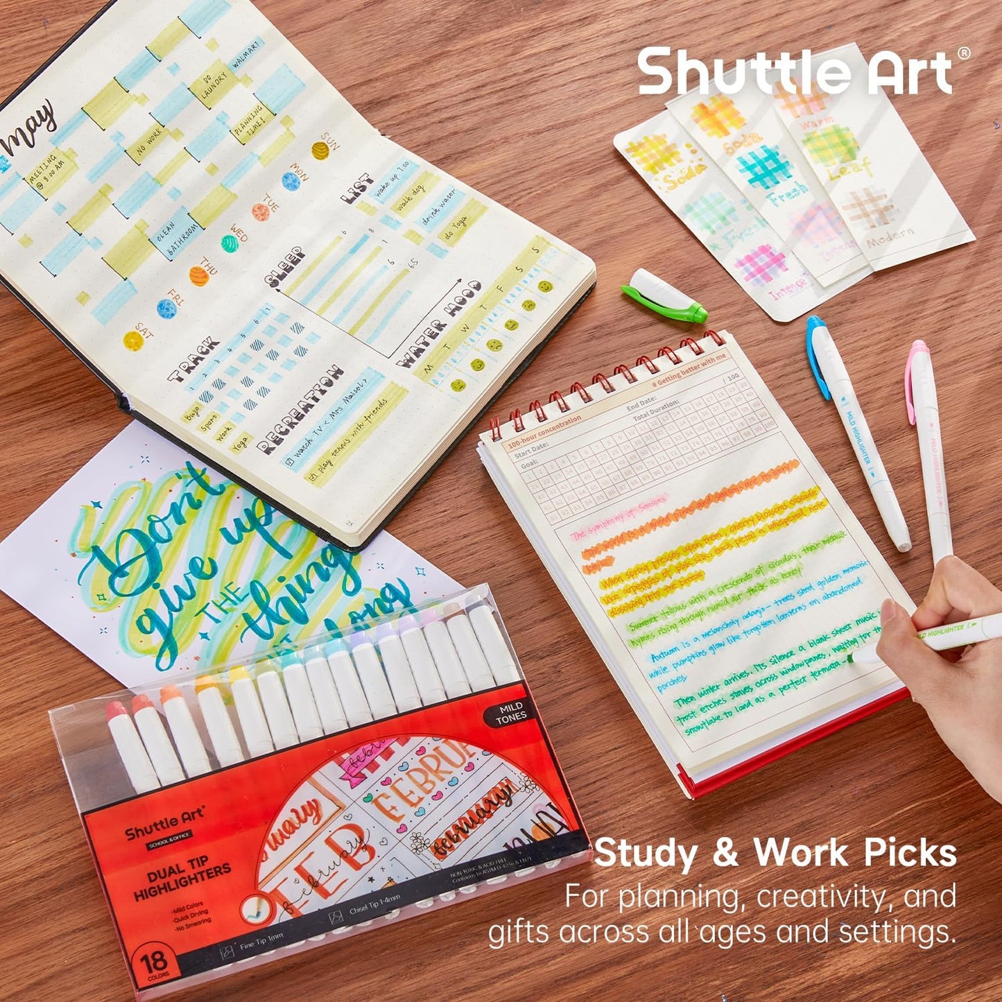 Shuttle Art Pastel Highlighters, 18 Colours Dual Tip Highlighters, Highlighter Markers Assorted Colours, Perfect for Colouring, Underlining, Highlighting, Journaling in School Office Home