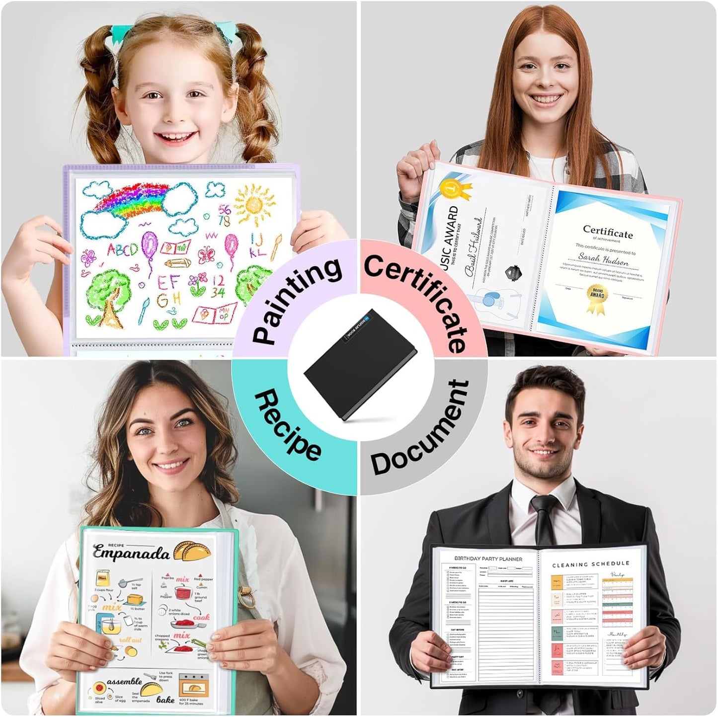 4 Pack Binder with Plastic Sleeves 30-Pocket, Displays 60 Pages, Sooez 8.5x11 Presentation Folders with Clear Sheet Protectors, Art Portfolio Binder for Certificate & Office Project