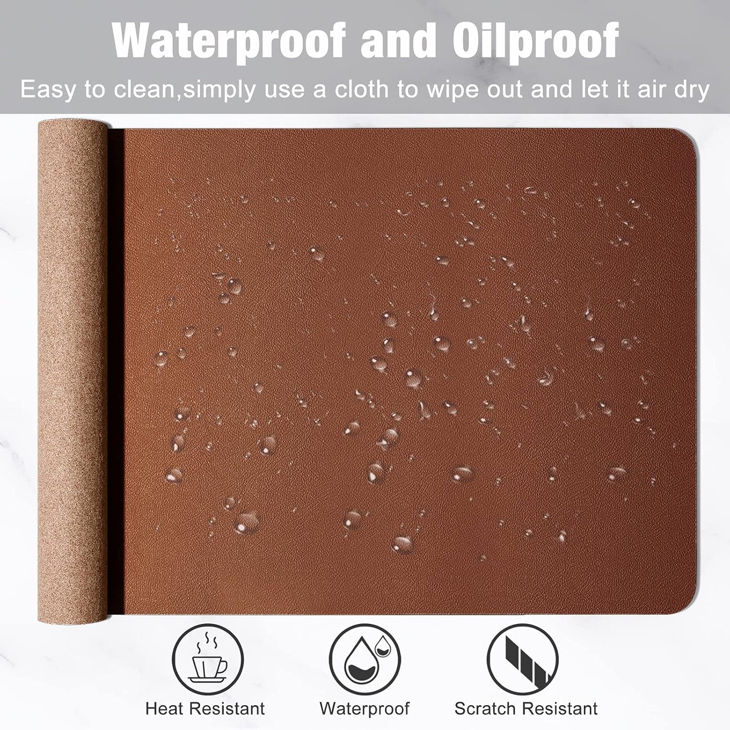 Hsurbtra Desk Pad, 35.5" x 17" PU Leather Desk Mat, XXL Extended Mouse Pad, Waterproof Desktop Blotter Protector, Non-Slip Ultra Thin Large Laptop Keyboard Writing Mat for Office Home, Brown