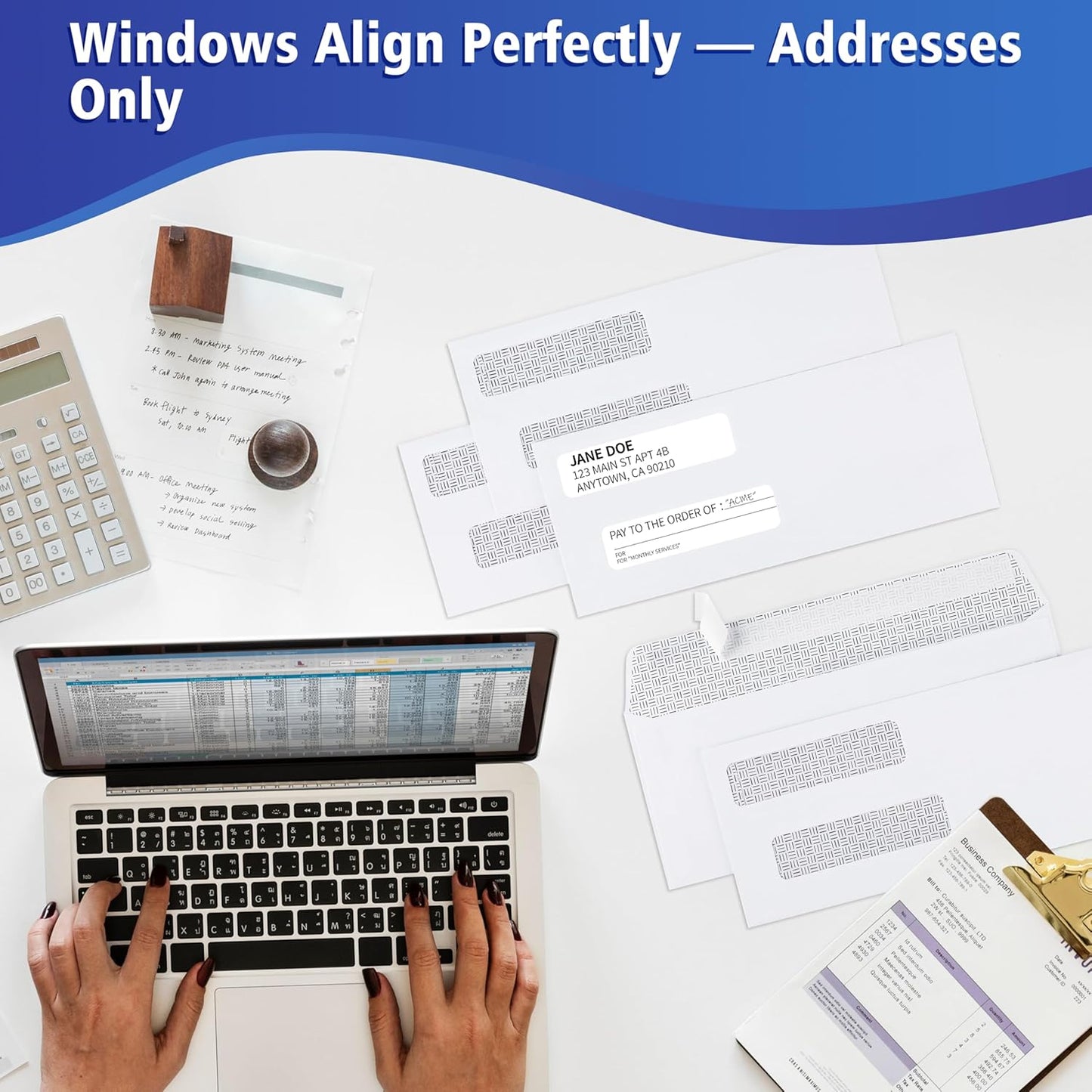 #8 Double Window Security Check Envelopes,70 Count Double Window Self Seal Security Envelopes,No.8 Double Window Bussiness Envelopes Designed for Checks/Tax Form/Invoices/Business Correspondence