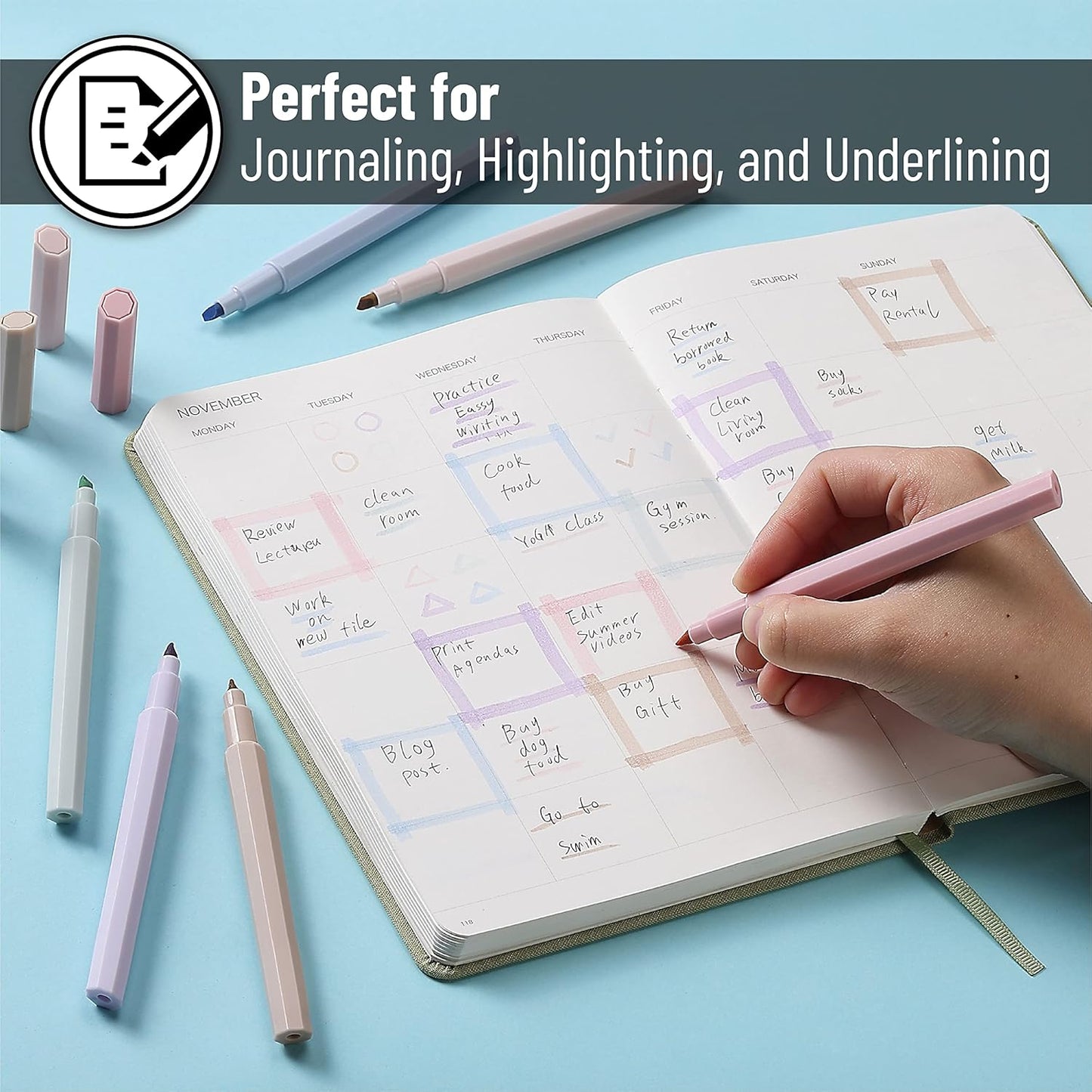 Mr. Pen- Aesthetic Highlighters, 6 Pack, Muted Pastel Color, Chisel Tip, No Bleed Bible Highlighter, Assorted Colors