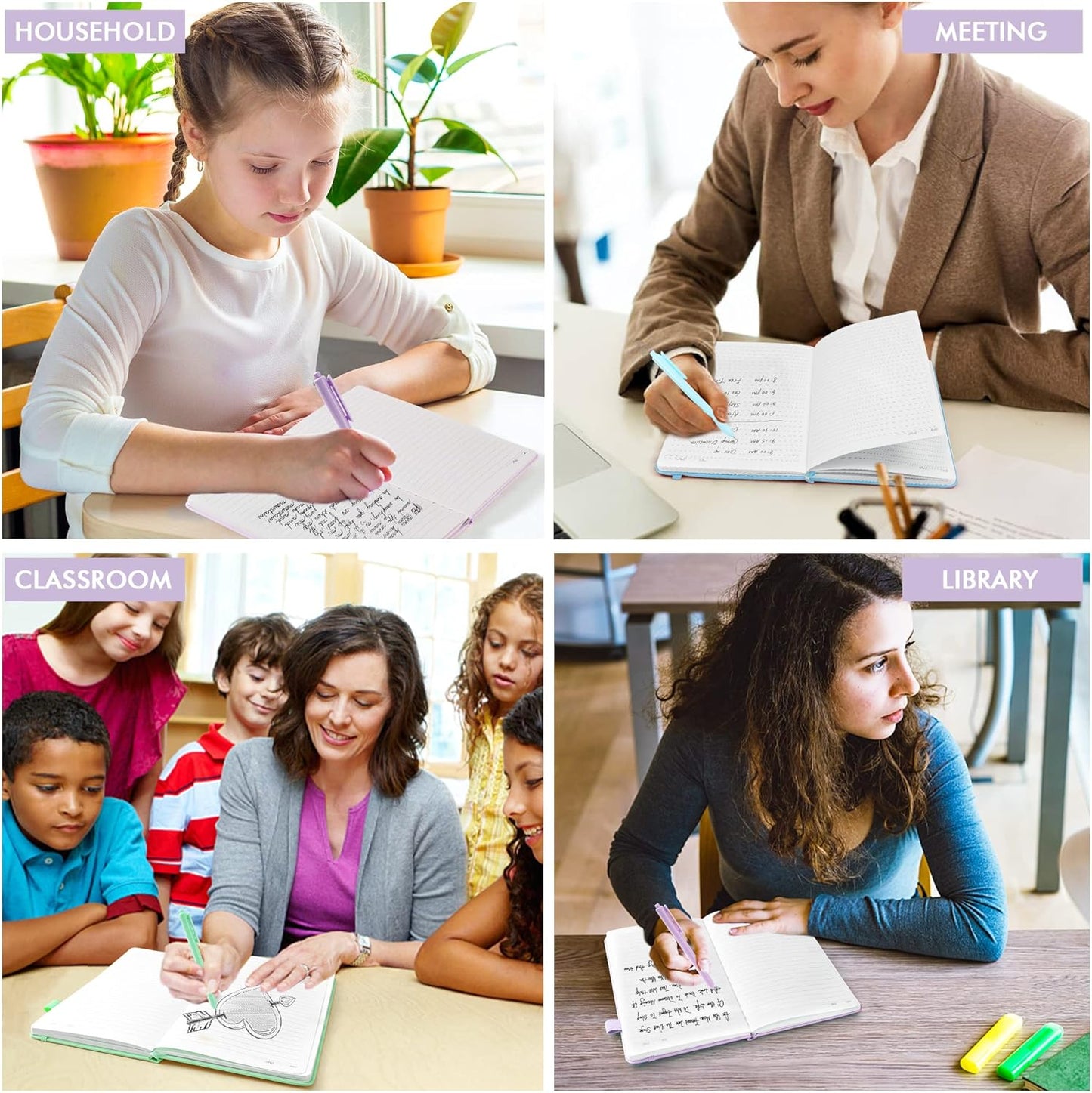 feela 3 Pack Hardcover Notebook For Women, Classic Ruled Lined Journal Set School Business Supplies, with 3 Black Pens, 120 GSM, 5.1”x8.3”, A5, Pastel Colors, Light Blue, Light Purple, Light Green