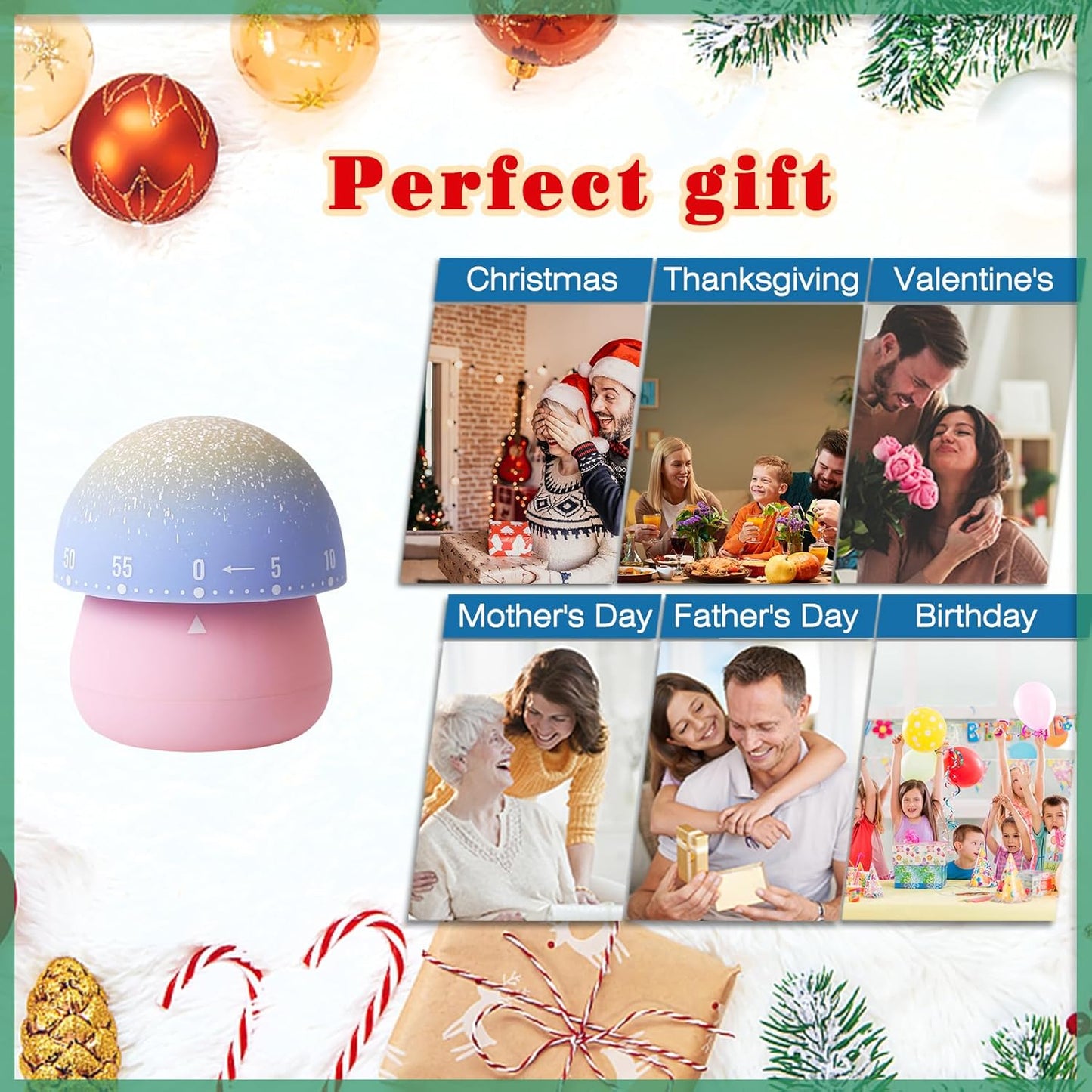 2 Pack Cute Kitchen Timer,100% Mechanical Egg Timer for Kids,60 Minutes Wind up Timer for Cooking/Reading/Do Sports. (Mushrooms)