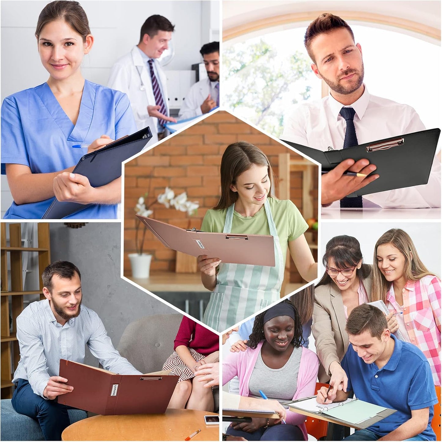 Ospelelf Vintage Hardcover 3 Ring 1 inch Leather Binder, Professional Binder Organizer Suitable for Letter Size, Binder Dividers with Tabs, Clipboard Design, Faux Rose Pink Leather