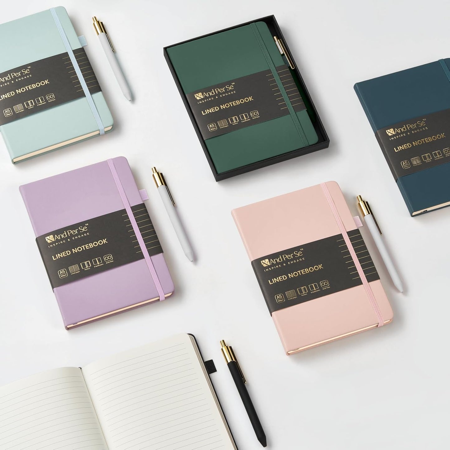 &And Per Se Lined Journal and Pen Set, A5 Leather Journal Stationery Set, 160 Pages 100GSM Thick Paper, Notebook Gift Set (Purple)