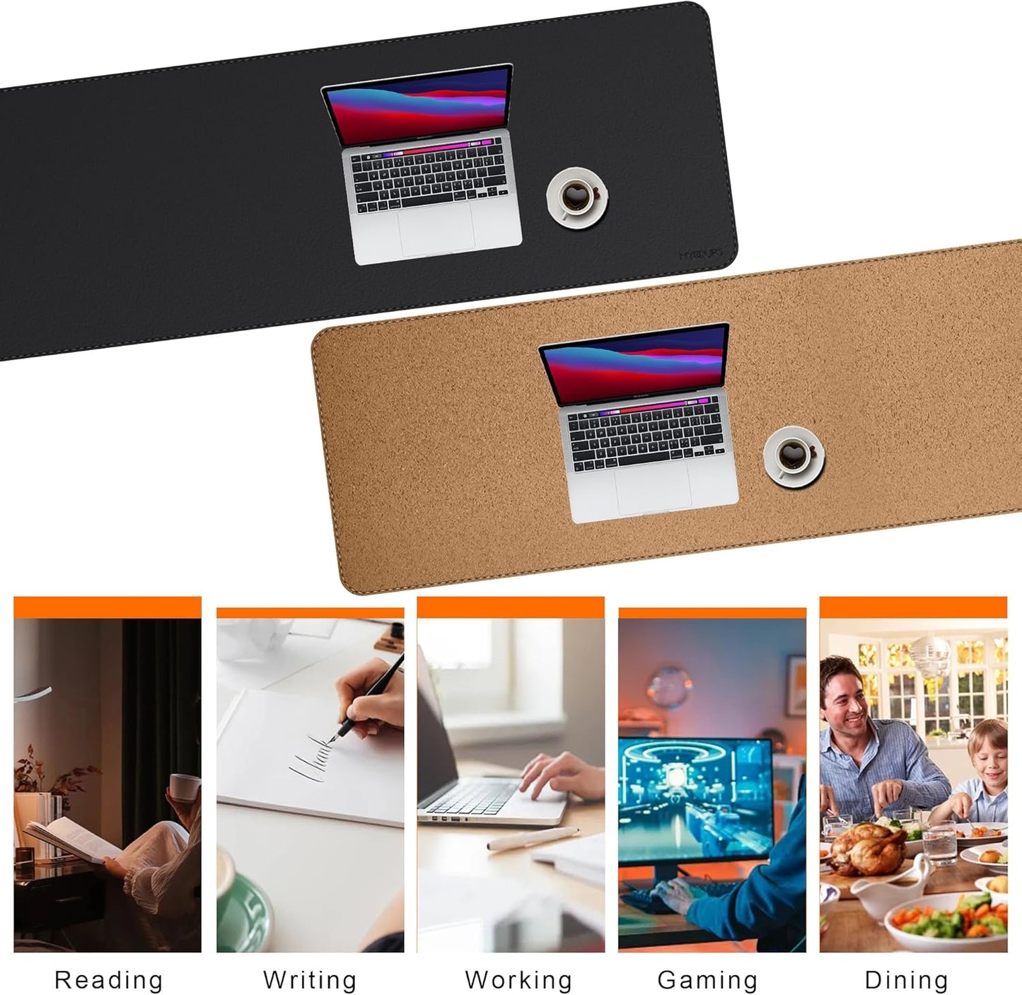 Mydours 70.9"x19.7" Black Desk Pad - Premium Dual-Sided PU Leather & Cork Design for Home and Office, Ultra-Wide Mouse Mat with Smooth Gaming Surface, Protects Desks from Heat, Ink & Liquid Spills