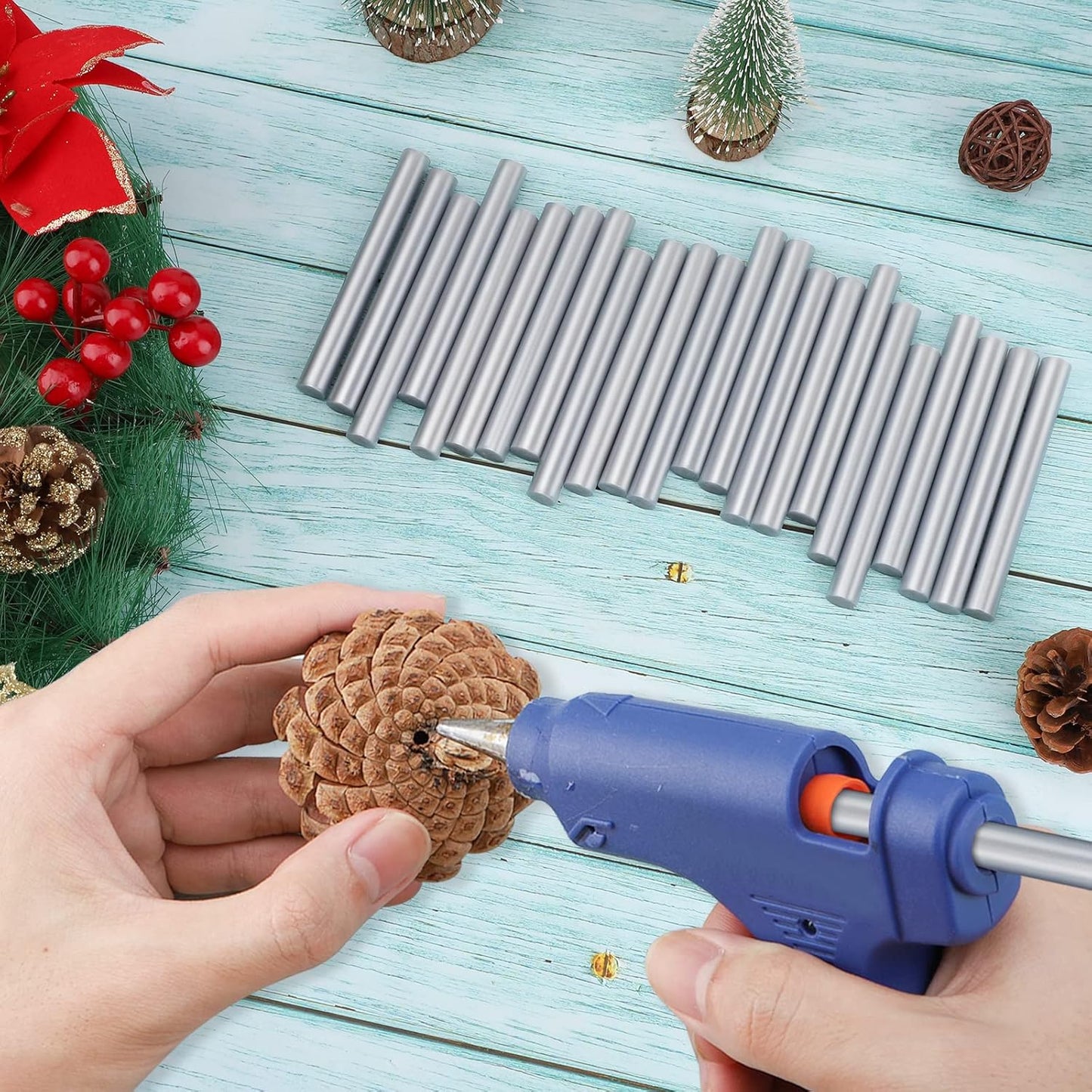 ENPOINT Metallic Silver Hot Glue Sticks, 36 Pcs Full Size Hot Melt Glue Sticks Colored, 4" Long x 0.43" Dia Adhesive EVA Glue Sticks Standard for DIY Art Craft Decoration Letter Stamp