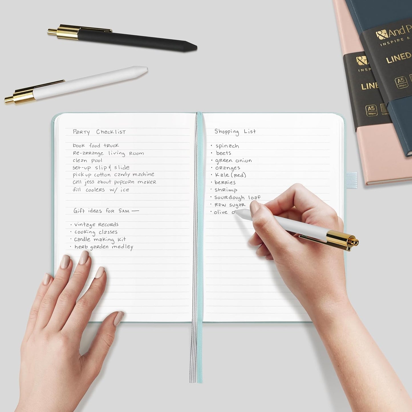 &And Per Se Lined Journal and Pen Set (3 packs), A5 Leather Journal Stationery Set, 160 Pages 100GSM Thick Paper, Notebook Gift Set (Pink)