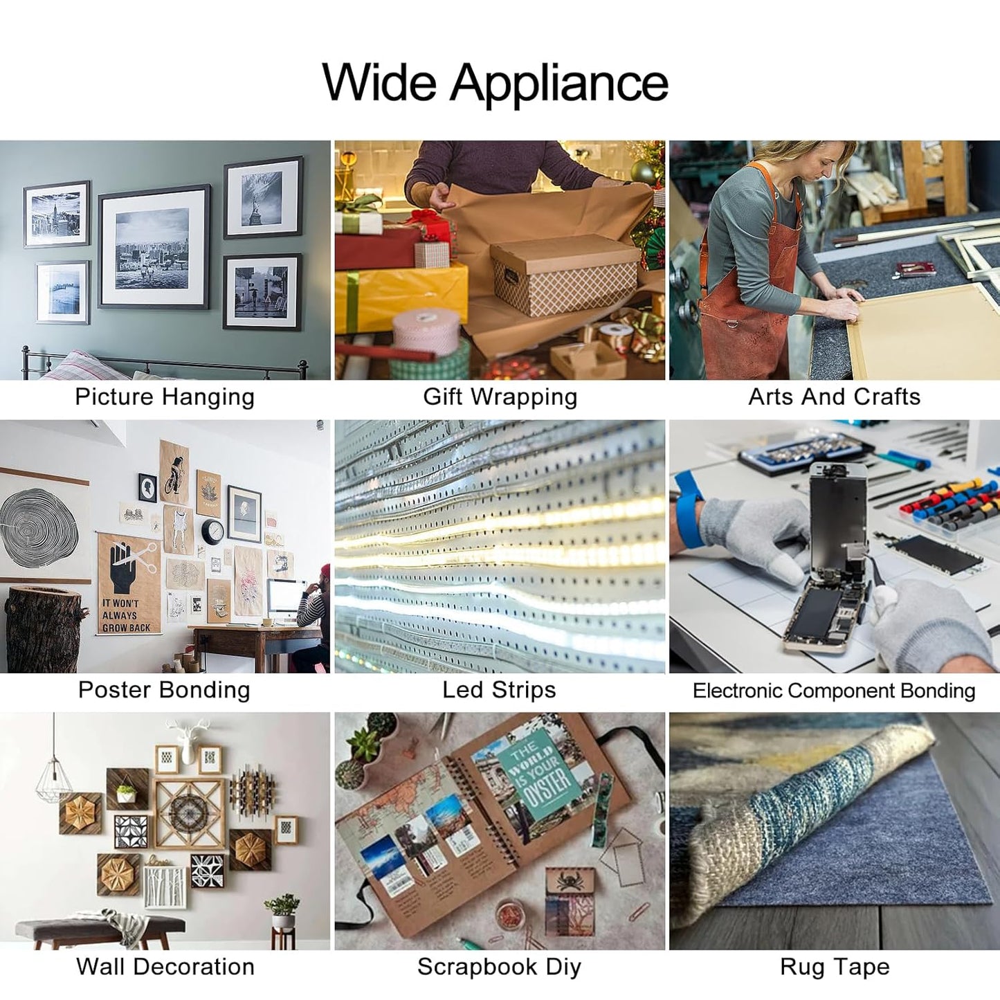 Double Sided Tape Thin, 1in x 82ft Removable Mounting Tape, Poster Picture Hanging Strips, Clear Wall Sticky for Hanging, Scrapbook Stickers, No Damage Wall Adhesive for Festival Decoration