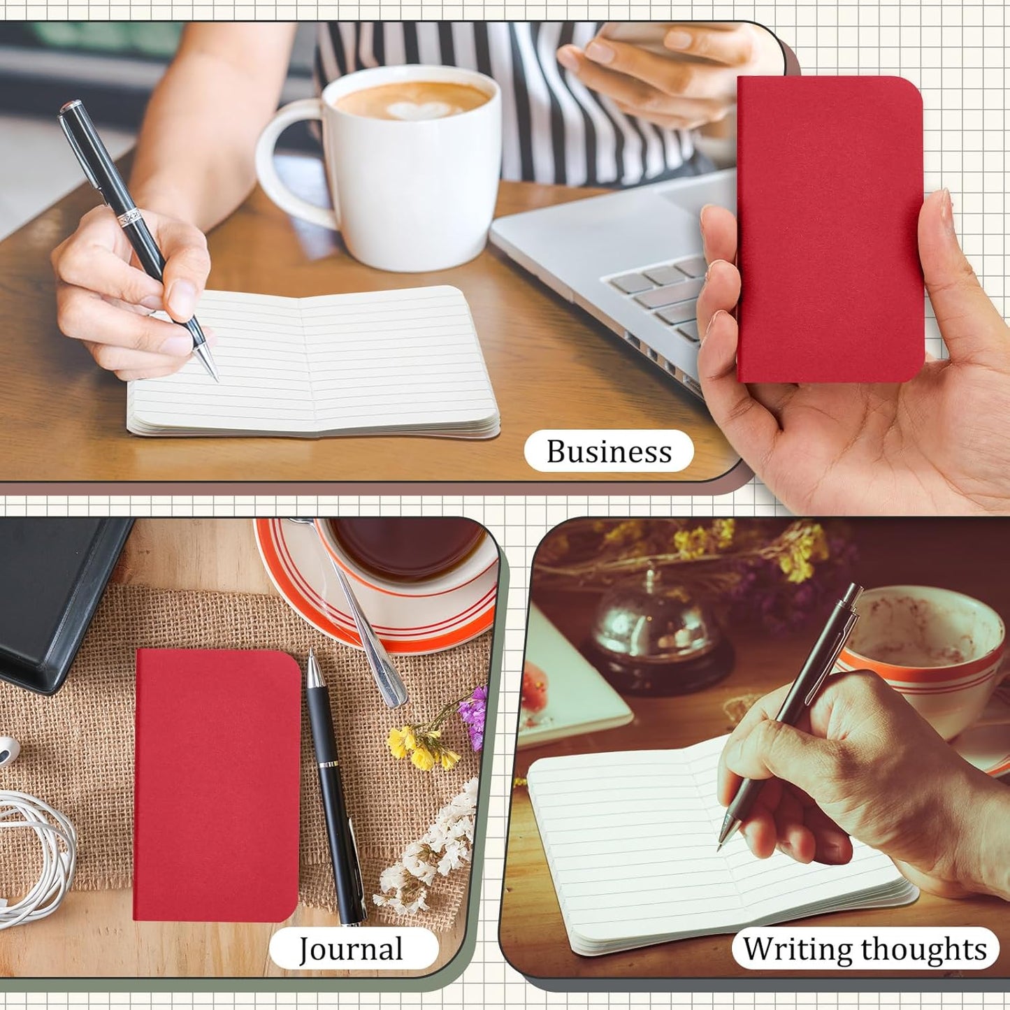 Outus 36 Pcs Pocket Notebook Mini Journal 2.5" x 4" Kraft Paper Mini Notepad Bulk Softcover Pocket Notepad Memo Diary Subject Notebooks for Student Travel School (Red,Blank Cover)